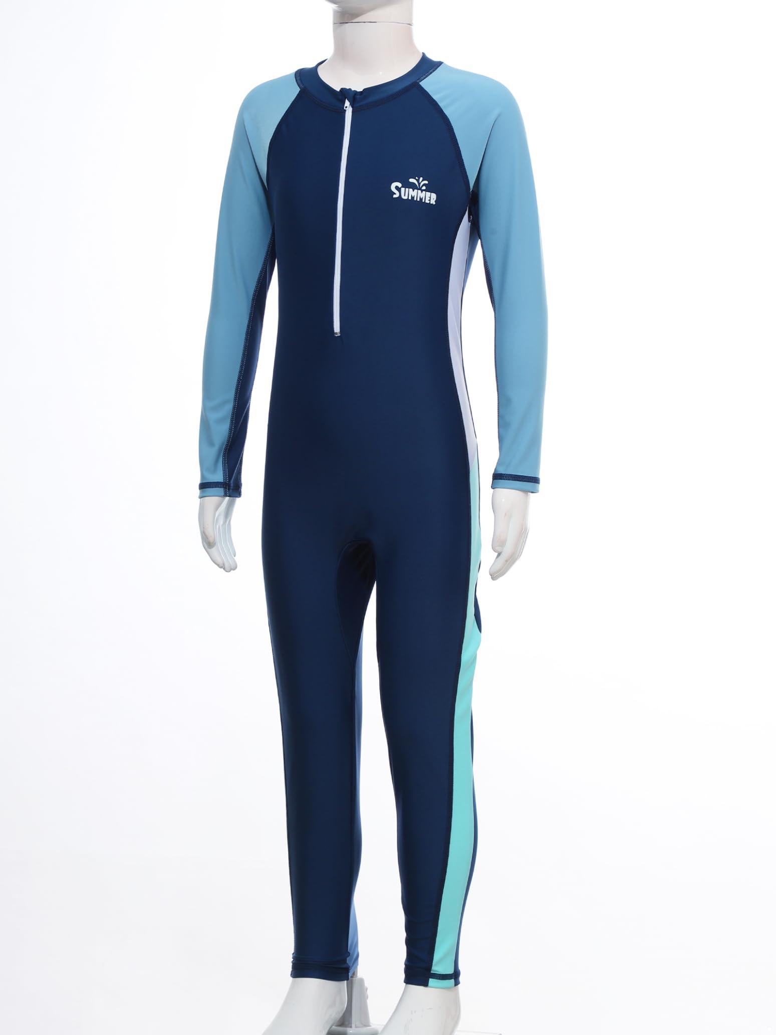Nikiikoo Nikiikoo Kids Boys Girls One Piece Swimsuit Full Body Surfing Wetsuit Long Sleeve Rash Guard Swimwear Sunsuit Navy 15-16 Years