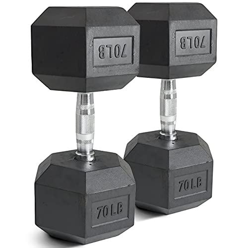Titan Fitness Titan Fitness 45 LB Pair Free Weights, Black Rubber Coated Hex Dumbbell, Ergonomic Cast Iron Handle, Strength Training