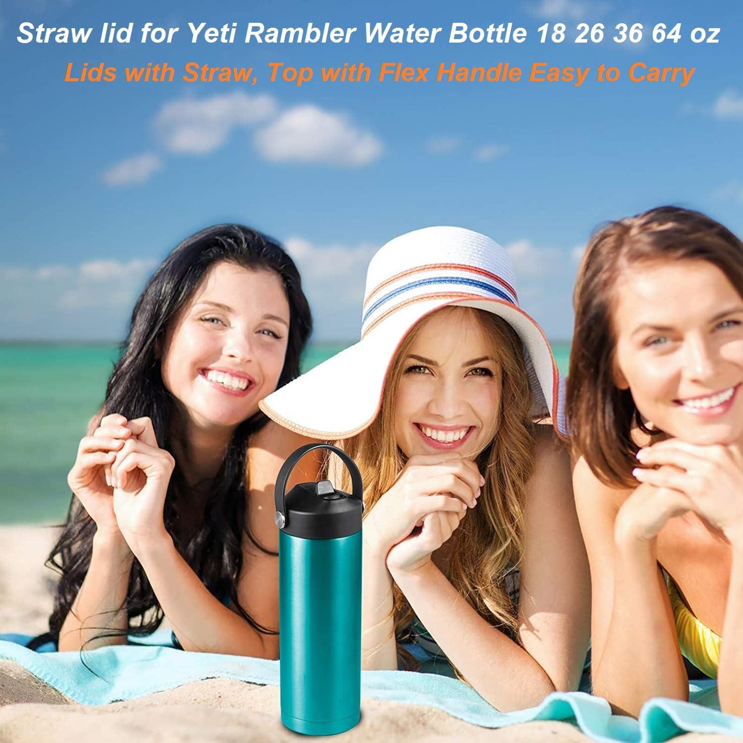 FLORAPELL Straw lid for Yeti Rambler 18 26 36 64 oz, Lid with Straws and Flexible Handle, Replacement Cap for Yeti 18oz 26oz 36oz 64oz Rambler Water Bottle Straw Cap (Black+Stone - 2 Pack)