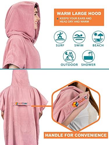 SUNCUBE SUN CUBE Surf Poncho Changing Robe with Hood, Thick Quick Dry Microfiber Wetsuit Changing Towel for Surfing Beach Swim Outdoor Sports Women, Absorbent Wearable Towel Cover Up with Pocket, Pink