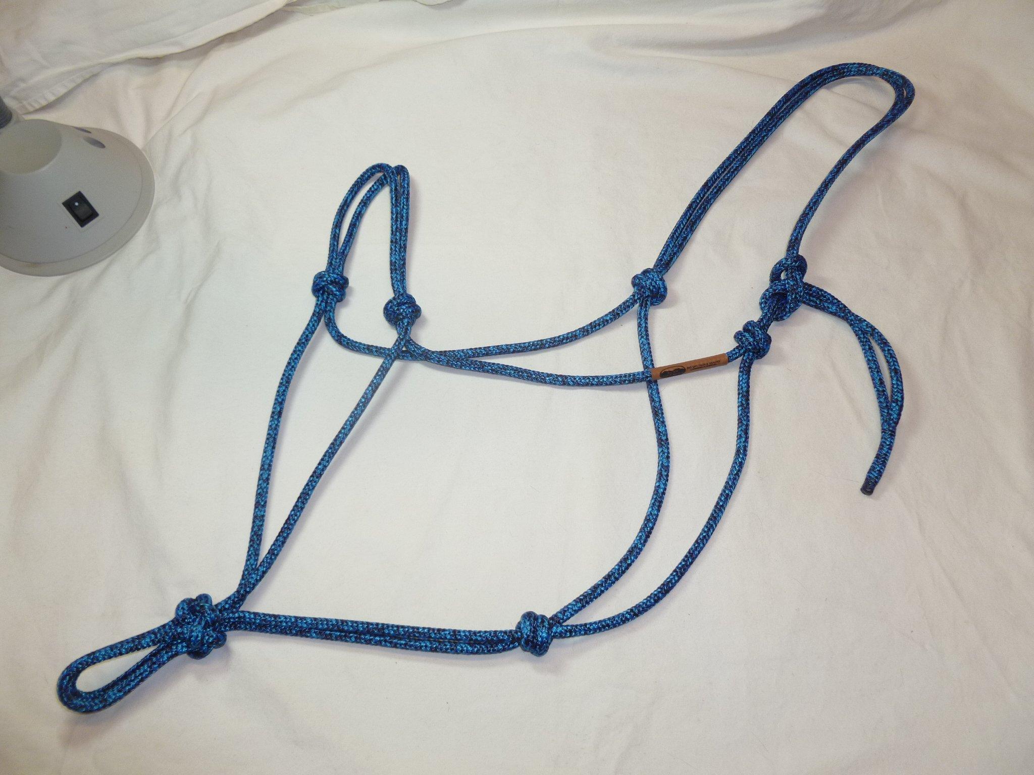 Big Sky Tack and Snacks 1/4\" Soft Polyester Rope Horse Halter, Blue & Navy Blend