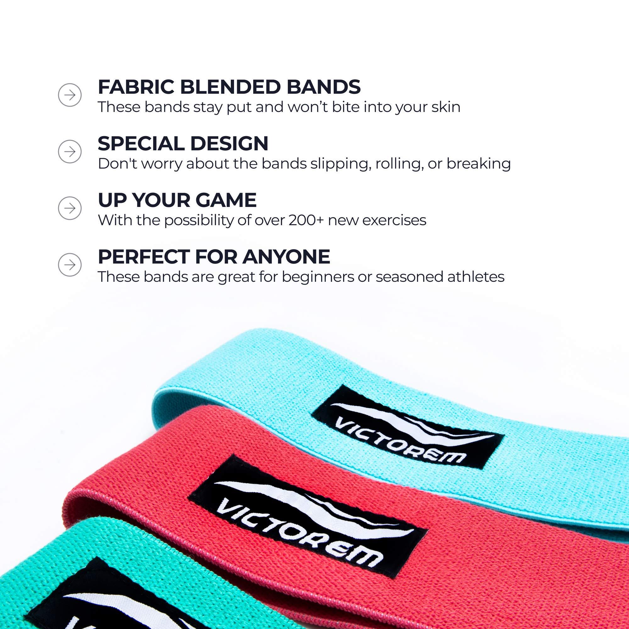 Victorem Victorem Resistance Hip Booty Bands Set - Fabric Bands for Glutes and Legs Exercise - with Digital Workout Guide (White, Grey, Black)