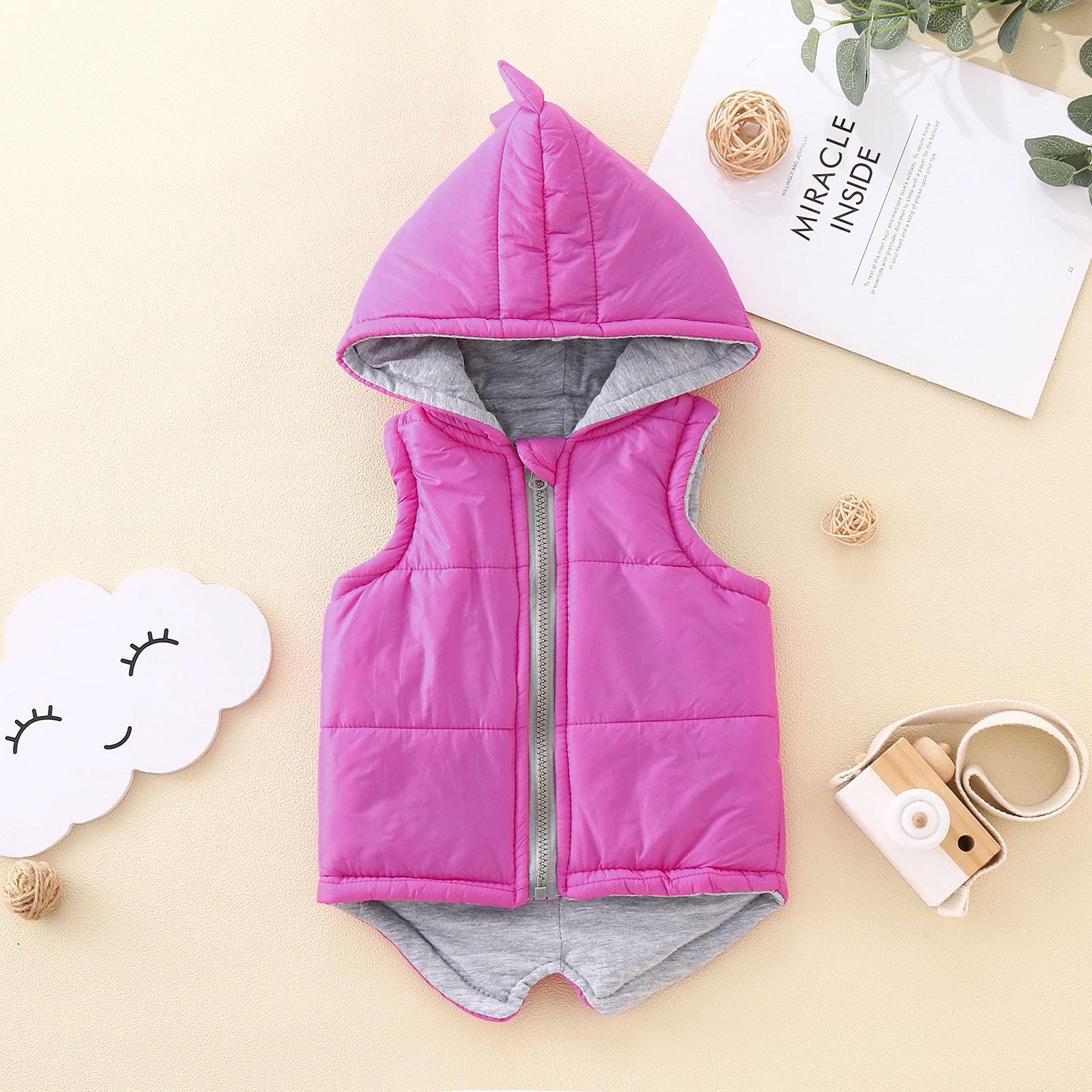 YDNGF YDNGF Toddler Baby Girl Hoodies Vest Outwear 3D Dinosaur Sleeveless Waistcoat Warm Jacket 6M-6Y (Hot Pink, 18-24 Months)