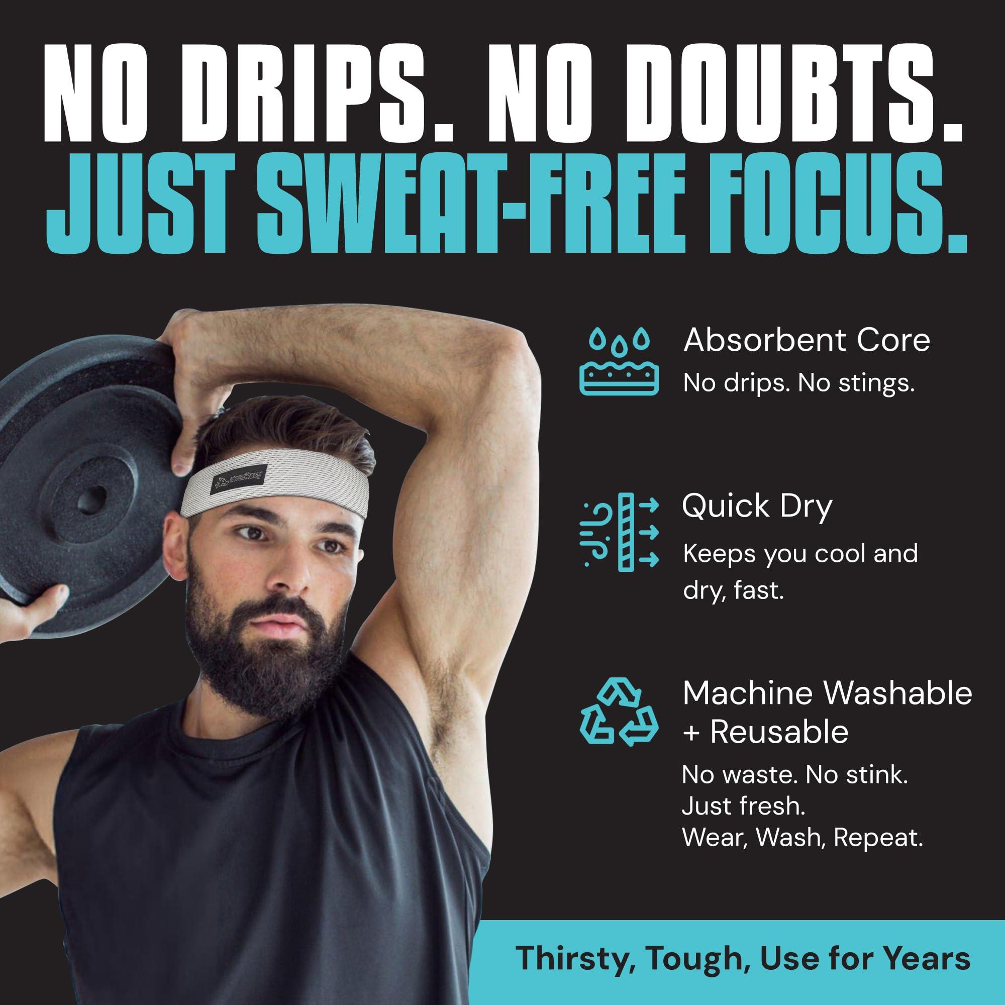 SweatHawg Headwear SweatHawg Double Absorbency Headband| Adjustable Sports Headband for Men & Women | Ultra-Wicking, Quick Drying and Cooling/Lightweight Sweat Control | Ideal for Work, Workouts, and Sports | White