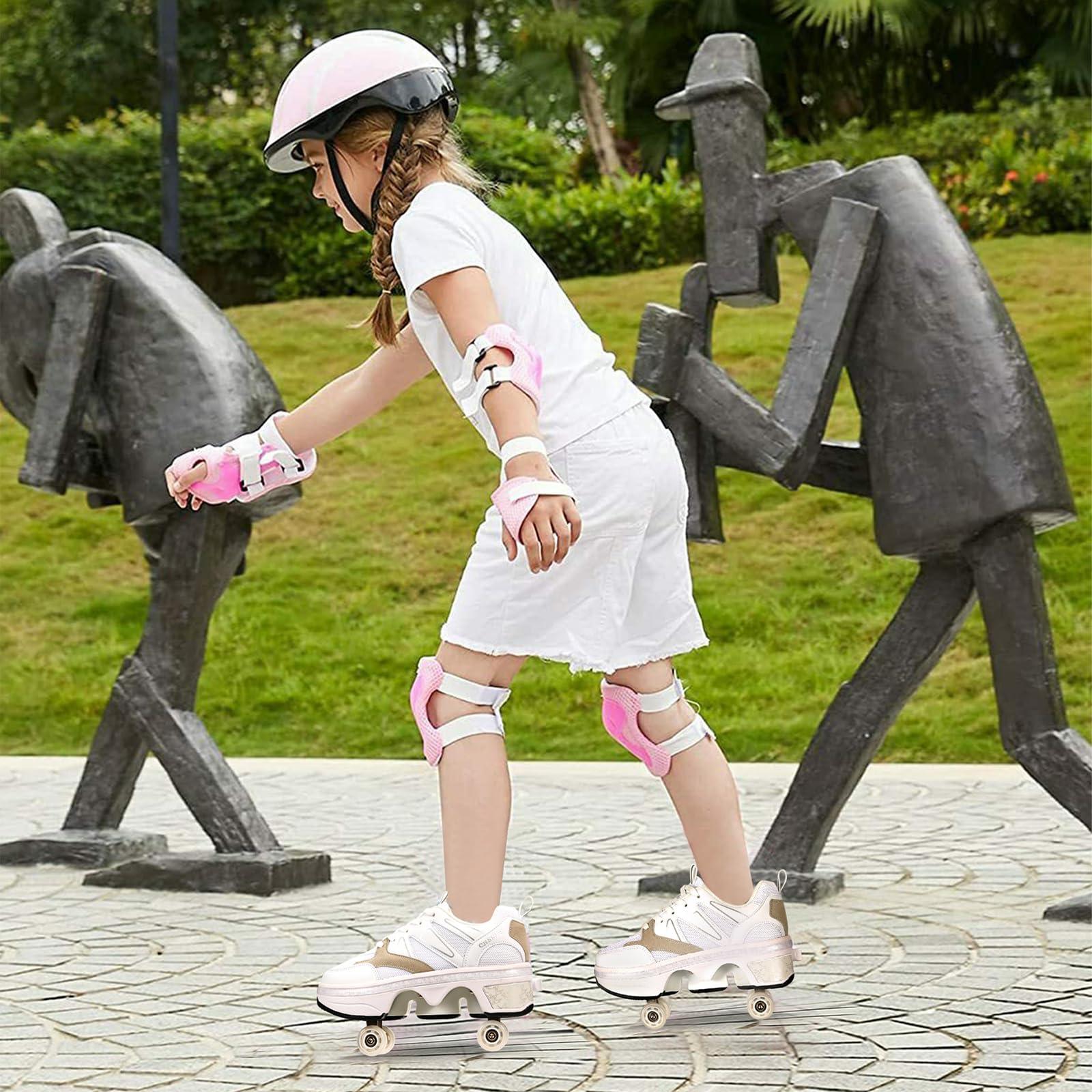 CHSSIH Shoes with Wheels Roller Skate Shoes for Girls, Kids, Women, Men & Adults | Retractable High Roller Skating Shoes That Pop Out Into Sneaker Skates - White, 5.5
