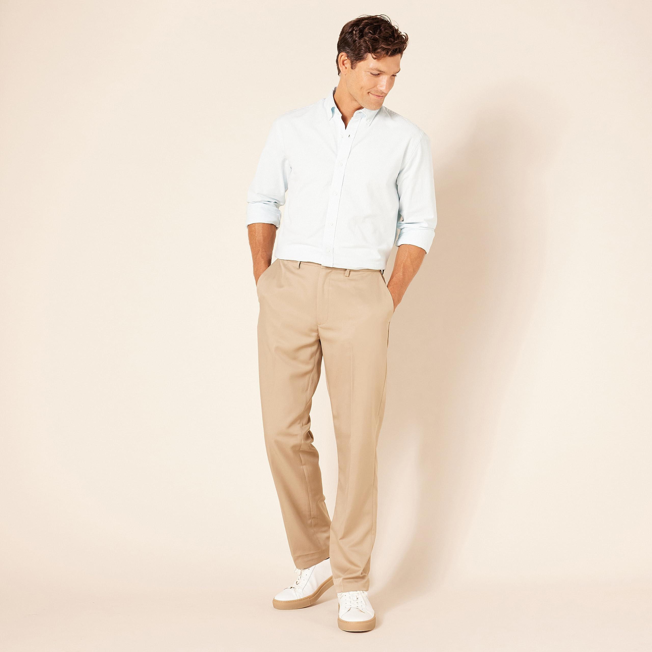 Amazon Essentials Amazon Essentials Men's Classic-Fit Expandable-Waist Flat-Front Dress Pant, Khaki Brown, 30W x 34L