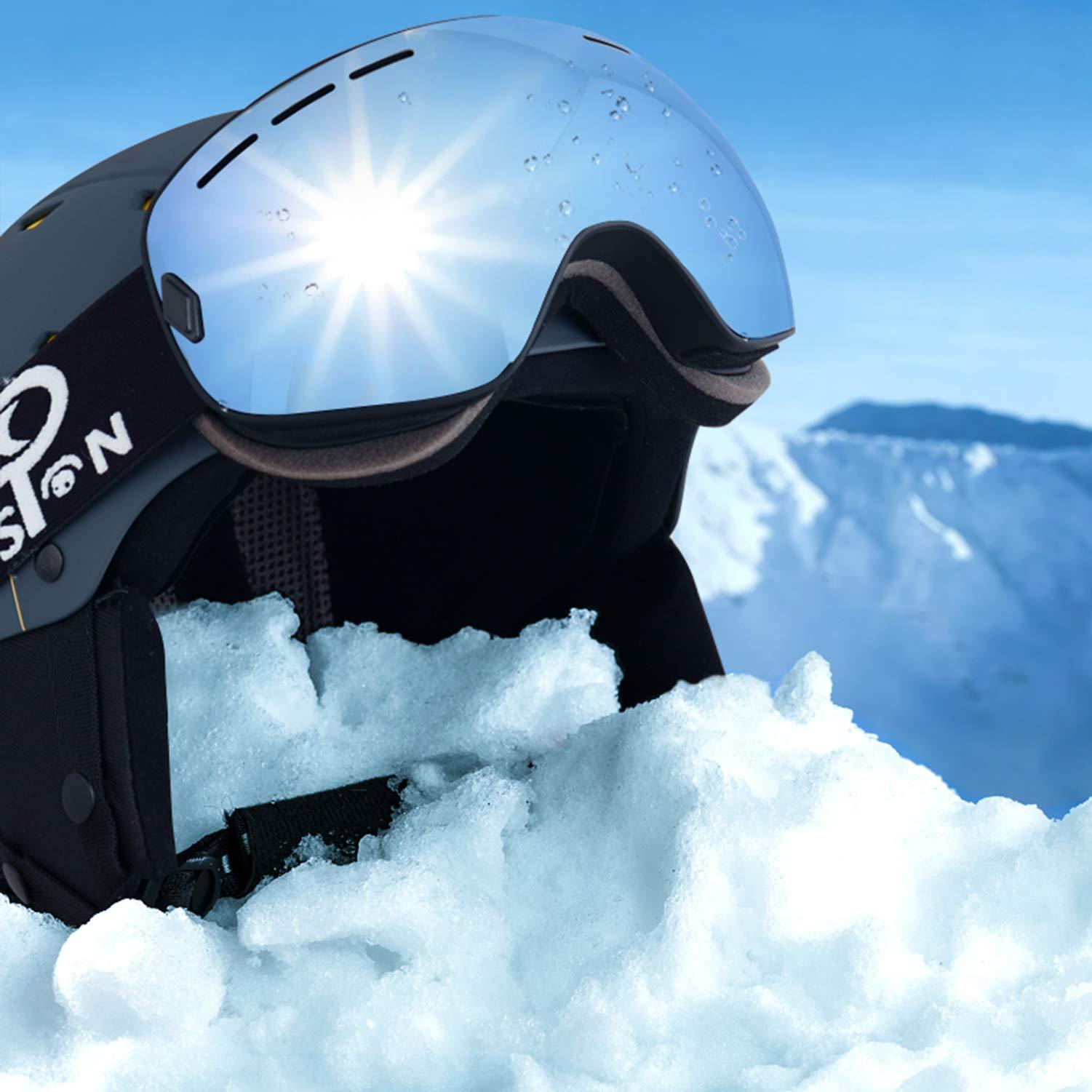 EXP VISION EXP VISION Snowboard Ski Goggles Men Women Youth, Anti Fog OTG Winter Snow Goggles Spherical Detachable Lens (Silver)