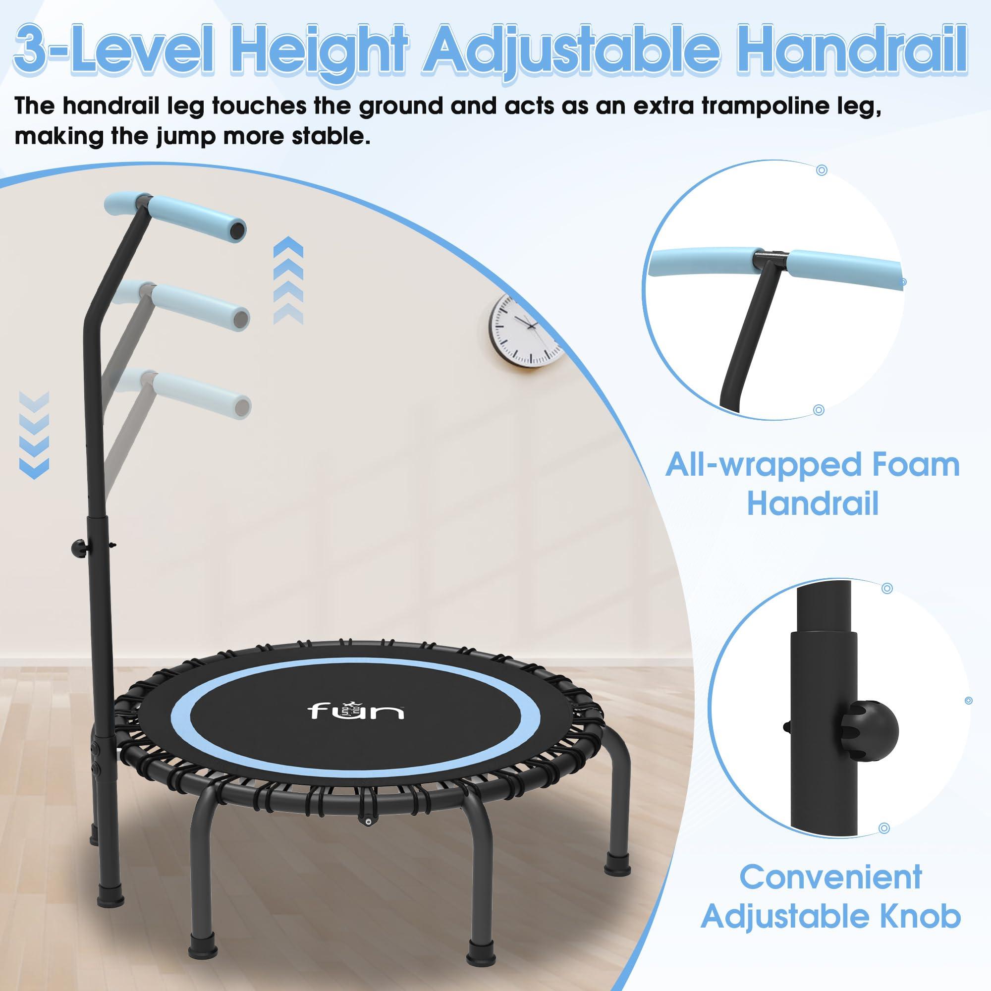 Jump Into Fun Jump Into Fun 40" Rebounder Mini Tranpoline Indoor for Adults, 330LBS Foldable Fitness Tranpoline Adults with Adjustable T-Bar Handle, Slient Exercise Rebounder for Indoor/Garden Workout, Blue