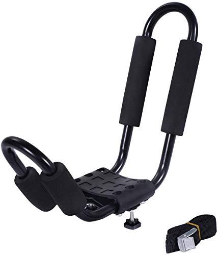 Goplus 2 Pairs Kayak Roof Rack, Universal Kayak Carrier J-Bar Rack with 4 Tie Down Straps, Canoe Boat SUP Surfboard Ski Board Rooftop Mount Rack on Car SUV and Truck Crossbar
