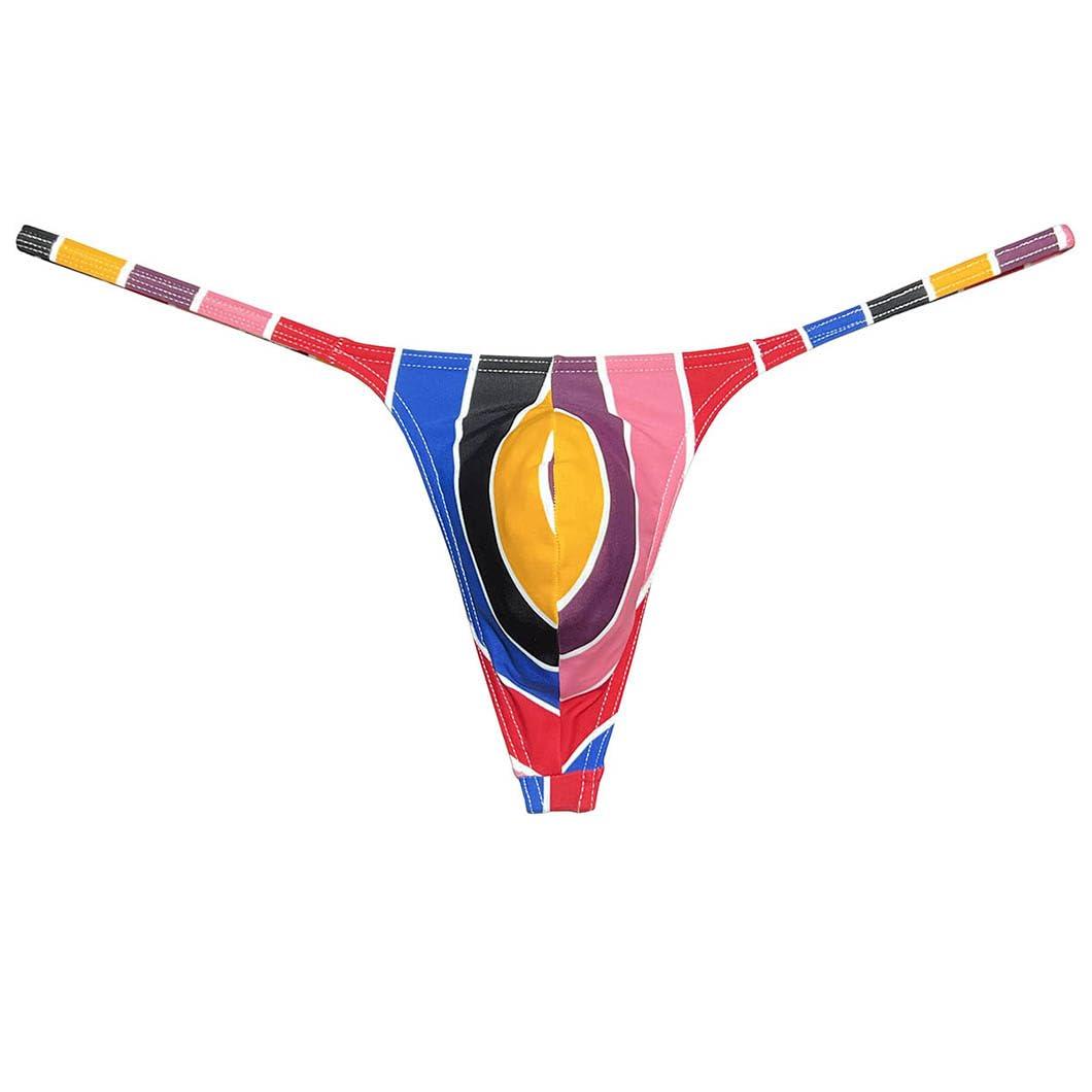 Botmois Men's Micro G-Strings Bikini Underwear Male Slim Pouch Swim Thong Minimal Coverage Posing Tangas Spandex T-back 2-Pack(Big Red Stripe,Scrawl Plaid) M