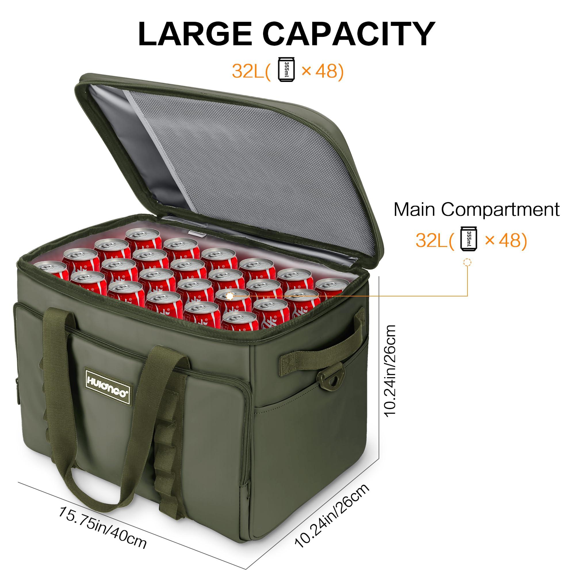 Hulongo Cooler Bag 32L 48-Cans Collapsible Coolers Bag Soft Insulated Cooler Portable Foldable Large Cooler Leakproof Soft Ice Chest for Camping, Beach, Fishing, Travel, Outdoor, Grocery