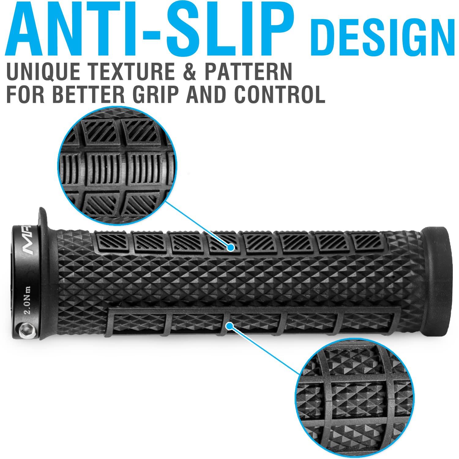 MARQUE Marque Grapple Mountain Bike Handlebar Grips Single Lock-On Ring MTB and BMX Bicycle Handle Bar with Non-Slip Grip (Phantom Black)
