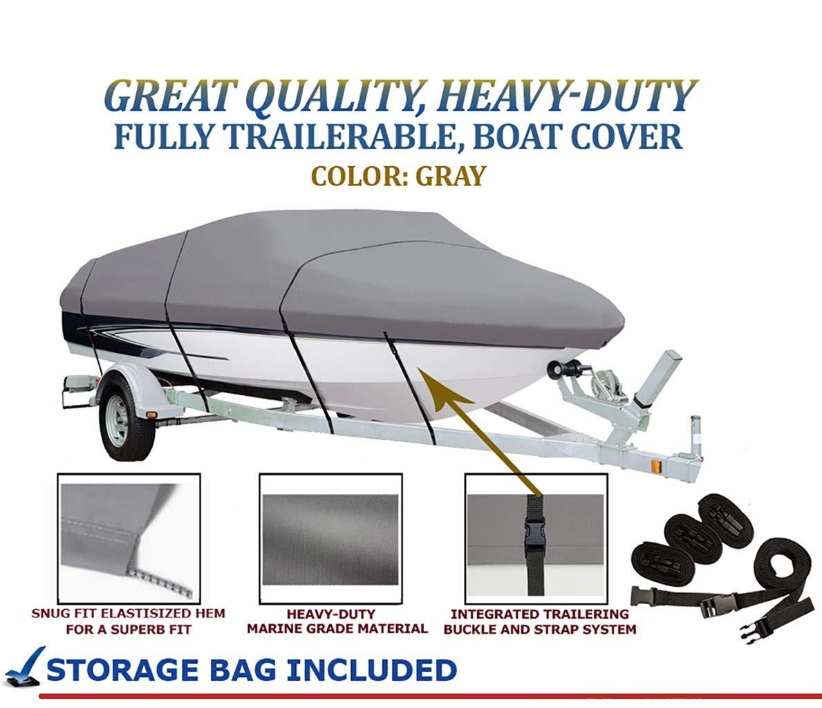 SBU SBU Grey Heavy-Duty Boat Cover Compatible for Ranger VX 519 W/Jack Plate 2001-600 Denier Woven Polyester - 2 Year Warranty & Storage Bag Included