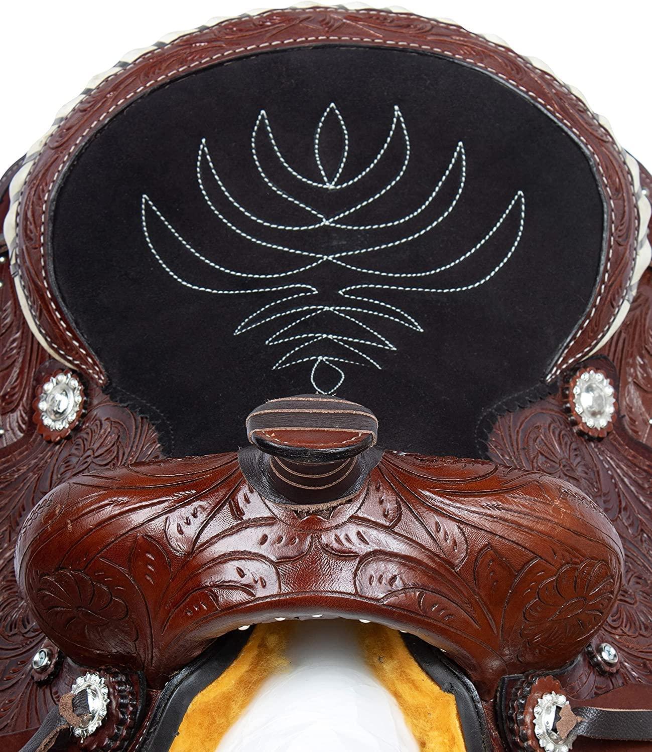 SHOWMEN CRAFT SHOWMEN CRAFT Barrel Racer Show Trail Riding Tooled Leather Western Saddle Tack Horse and Pony Size 14 Inches Seat