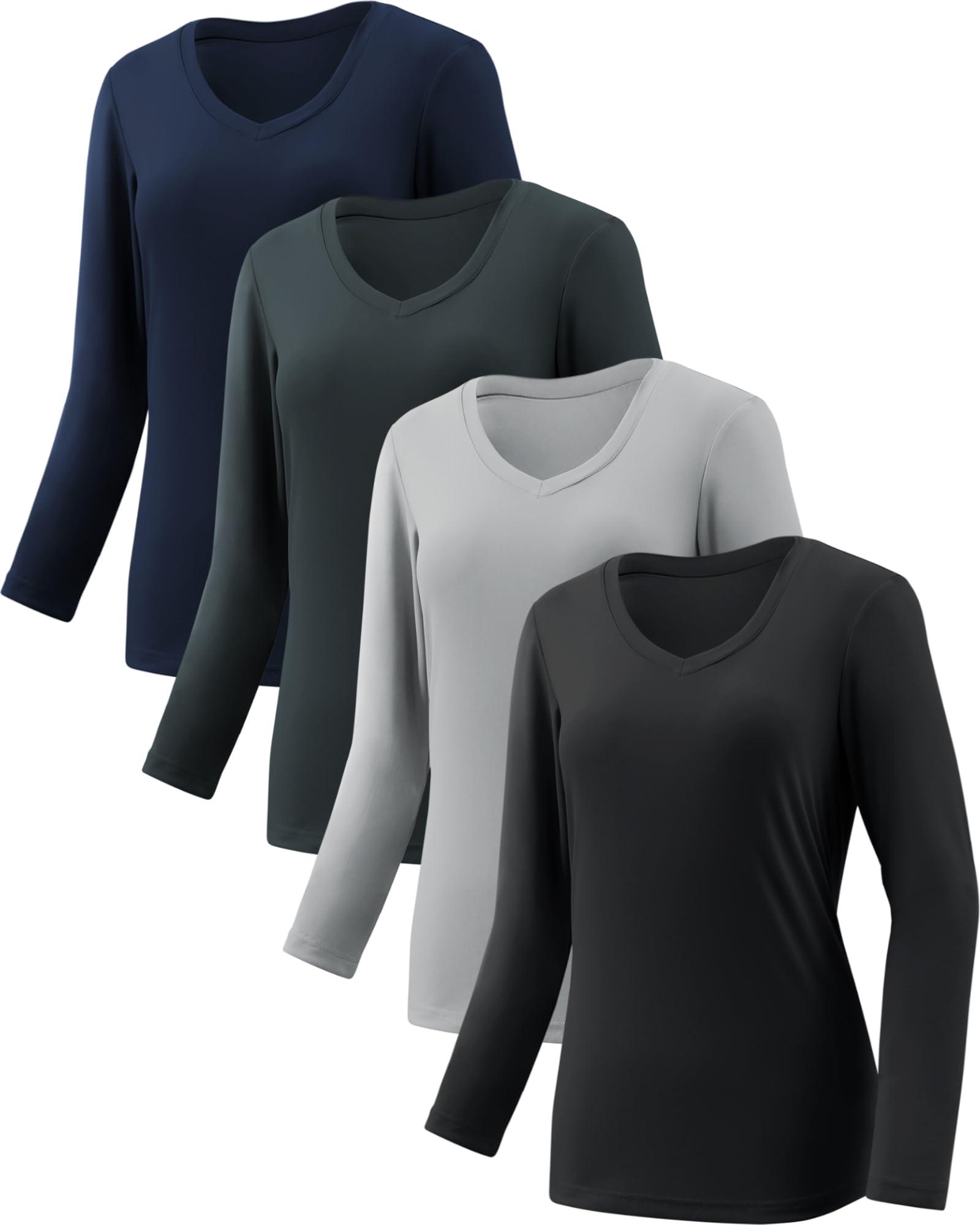 BVNSOZ 4-7 Pack Long Sleeve Shirts for Women,Moisture Wicking Shirts Long Sleeve Workout Tops for Women V Neck Hiking T-Shirts