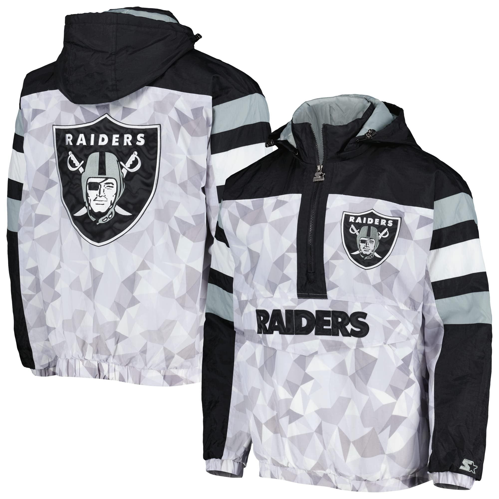 Starter Starter Men\'s White/Black Las Vegas Raiders Thursday Night Gridiron Raglan Half-Zip Hooded Jacket