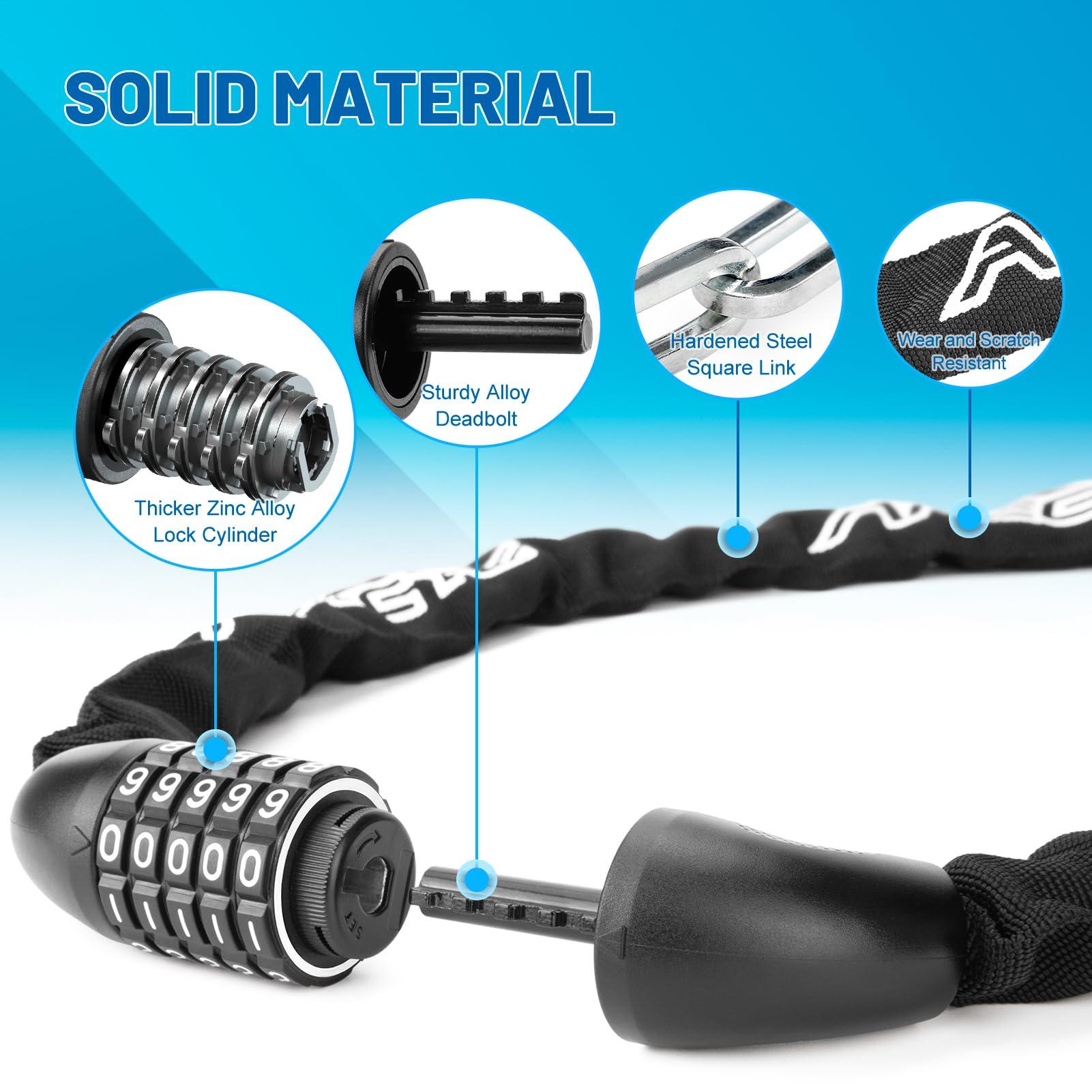 APECYC APECYC Bike Chain Lock 5 Digit Combination Bike Locks Heavy Duty Anti Theft 4 ft/47.2 inch Longer Chain Bicycle Lock Hardened Steel Bike Lock for Scooter, E-Bike, Motorcycle, Bicycle