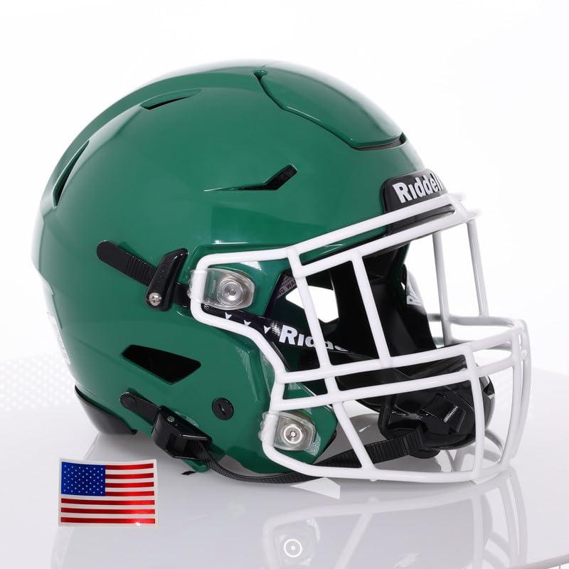 Green Gridiron Riddell SpeedFlex Adult w/White SF-2EG-II Facemask + US Flag Decal (Kelly Green Helmet, Medium Helmet) - Green Gridiron