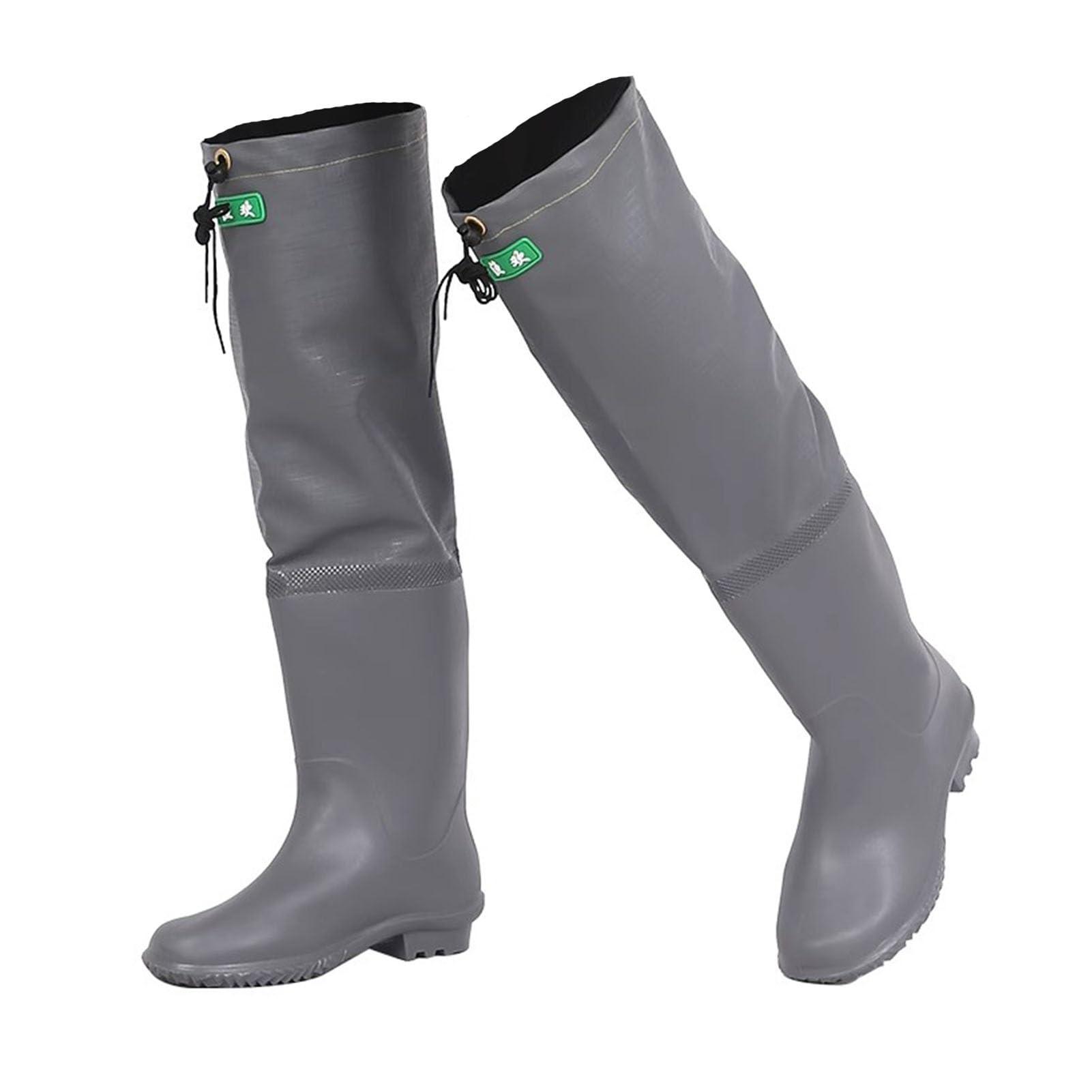 JCWGLY JCWGLY Mens Womens Fishing Waders Boots, 60cm High Knee Hip Wading Boots for Fishing and Hunting, Lightweight Anti Slip(Gray-,10)