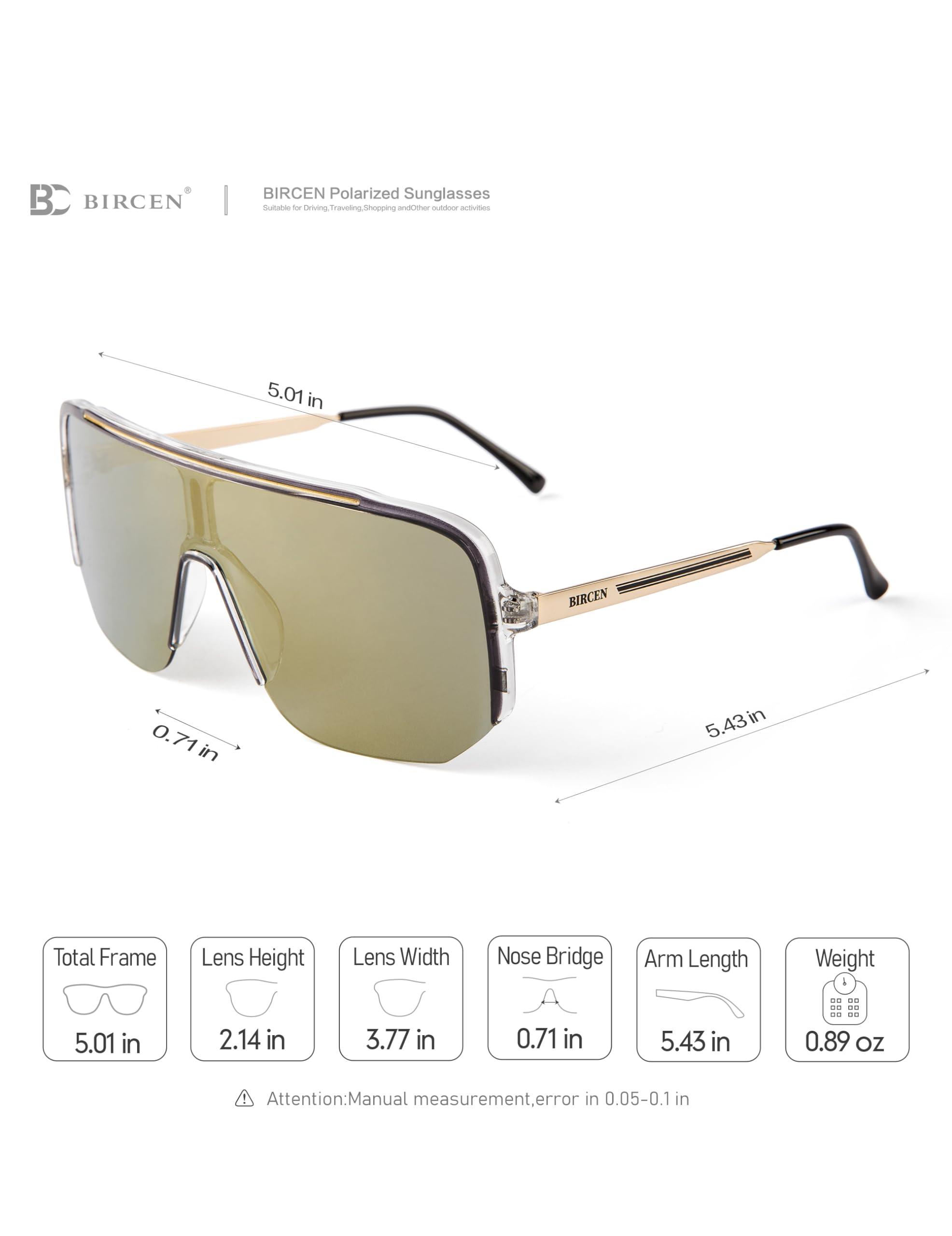 BIRCEN BIRCEN Polarized Sunglasses for Men UV - Protection Wrap Around Trendy Mens Shady Rays Sport Shades for Golf Cycling Fishing, Large, B-light Gold Mirrored Lens, BC2005
