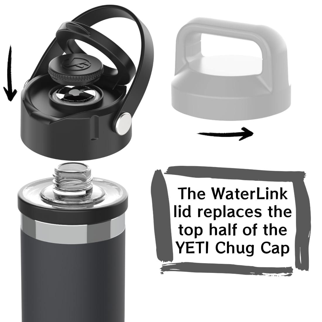 Versafactor Versafactor WaterLink MagSafe Compatible Lid for YETI Rambler Chug Cap, AirTag Holder, Magnetic Phone Stand (Black, with Handle)