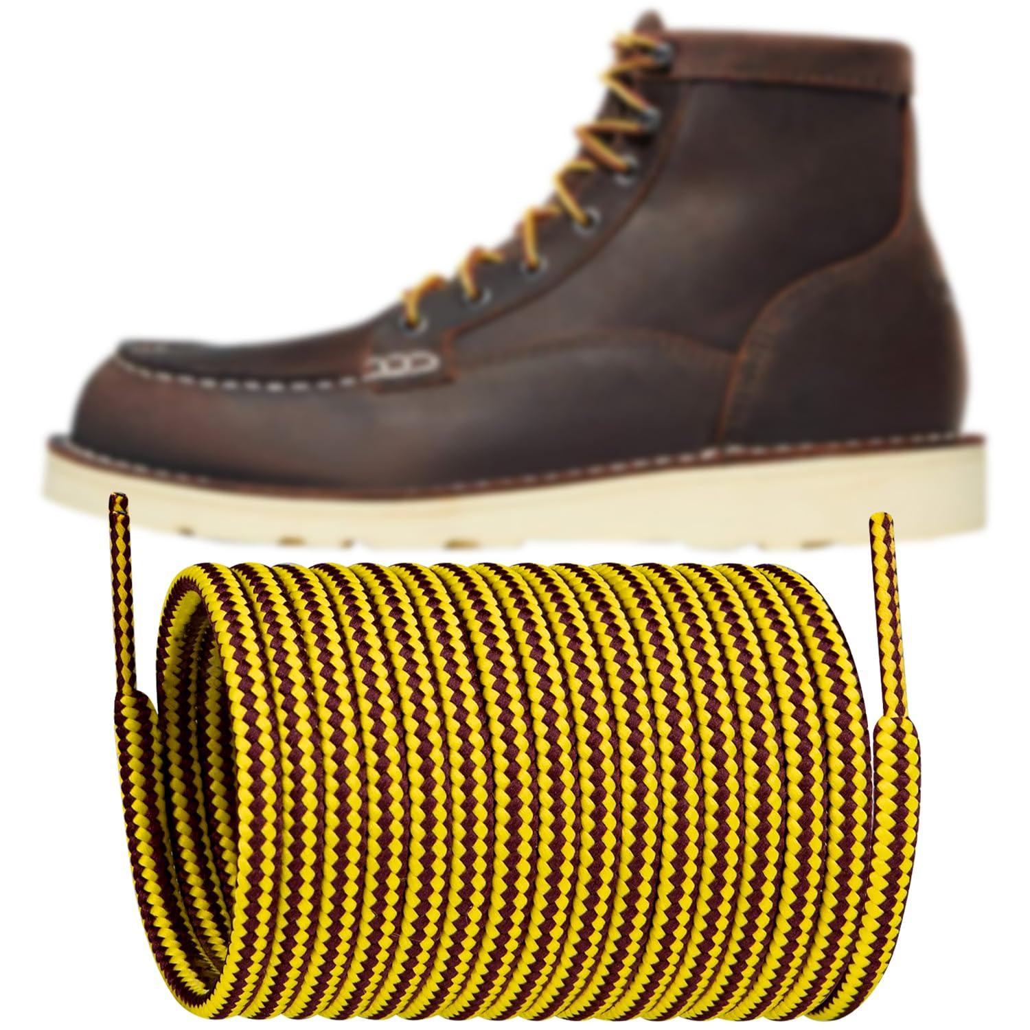 Endoto Endoto Shoelaces for Danner Boots Round Replacement Shoe Laces Work Hiking Hunting Shoes Strings(Color:Yellow&Brown,Size:62Inch)