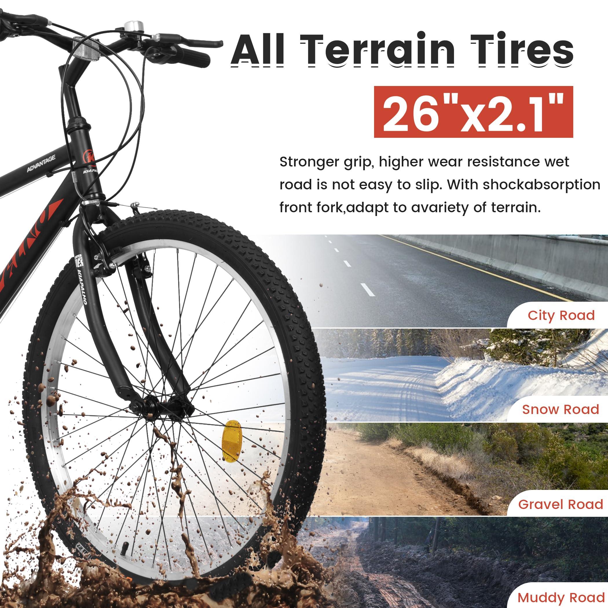 KIAPALNO KIAPALNO Mountain Bike 26 Inch for Men Women, 21 Speeds High-Carbon Steel Frame, Rigid Suspension Sport Bicycle, Adult Teens MTB Bicycle for Snow City Commuters and Short Trip