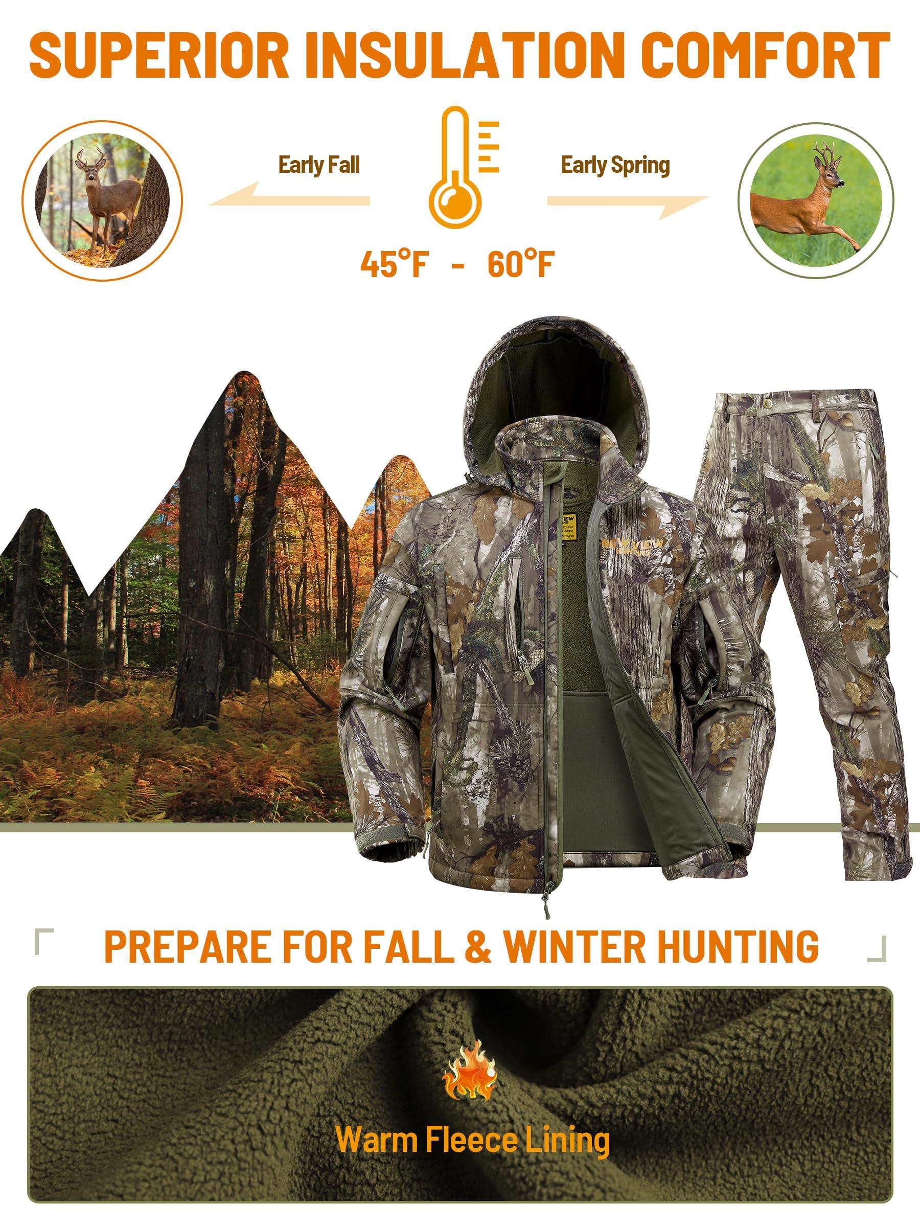 NEW VIEW NEW VIEW Camo Hunting Clothes for Men, Winter Warm Hunting Jacket and Pants,Fleece Lined Hunting Suit for Deer Duck Bow Hunts