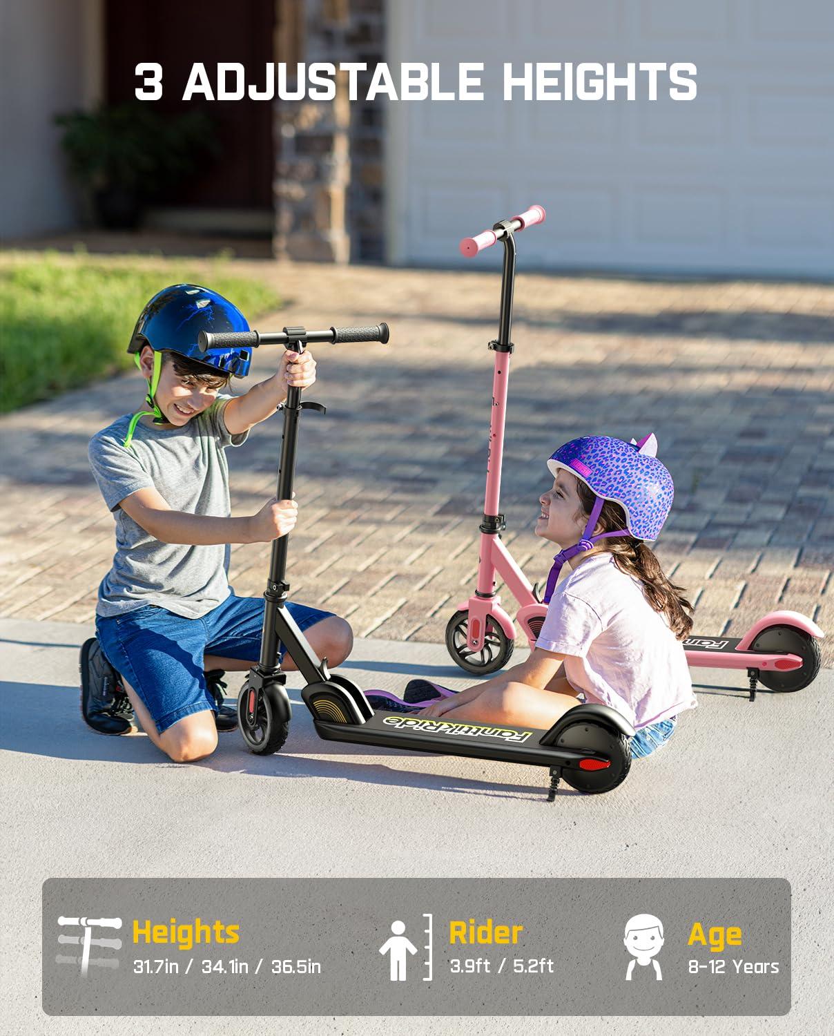 FanttikRide FanttikRide C9 Electric Scooter for Kids 8-12, Adjustable Handlebar Height for Riders 3.9-5.2 ft, 132 lbs, Up to 40 mins Continuous Time, 5 Miles Range, 2 Safe Max Speed 6/10 MPH, Pink