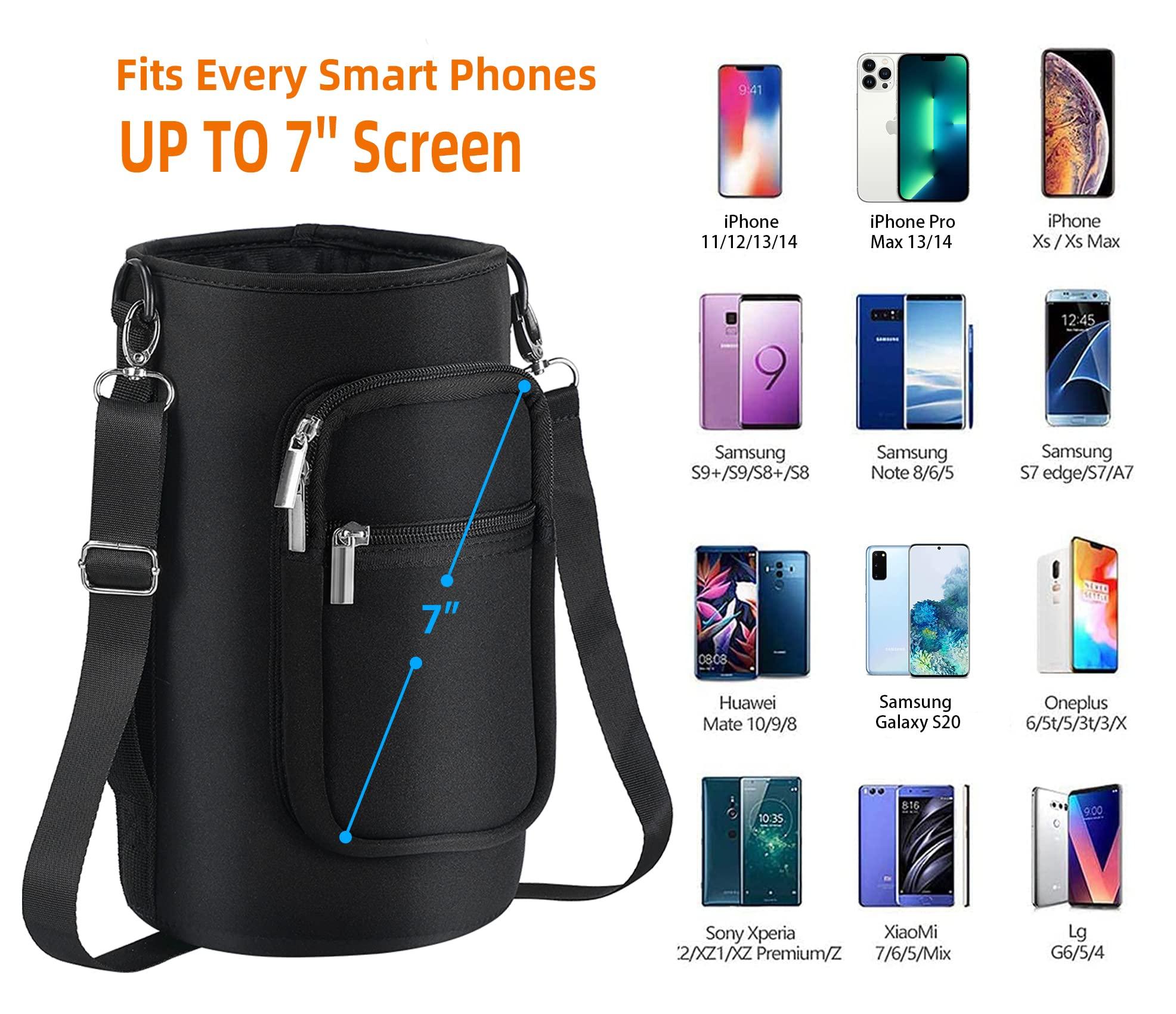 AceTreker AceTreker 64 oz /87 oz/128 oz Neoprene Water Bottle Sleeve for Insulated Metal Water Jug Bottles, Carrier Sling Bag with Adjustable Shoulder Strap & Paracord Handle and 2 Pocket for Walking-Black