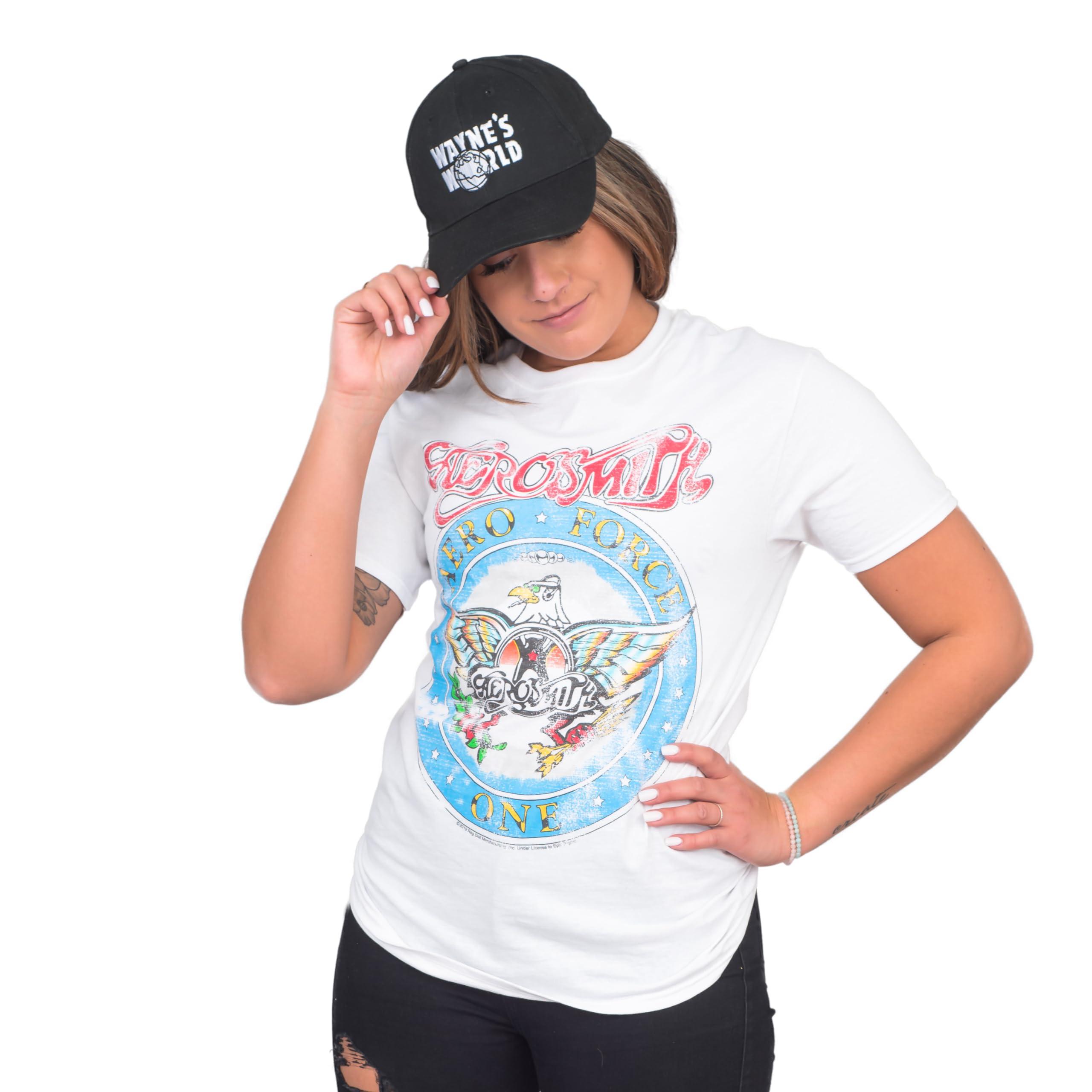 Wayne's World Wayne's World Costume Set - Waynes Hat and Aerosmith Aero Force T-Shirt 90s Retro for Halloween White