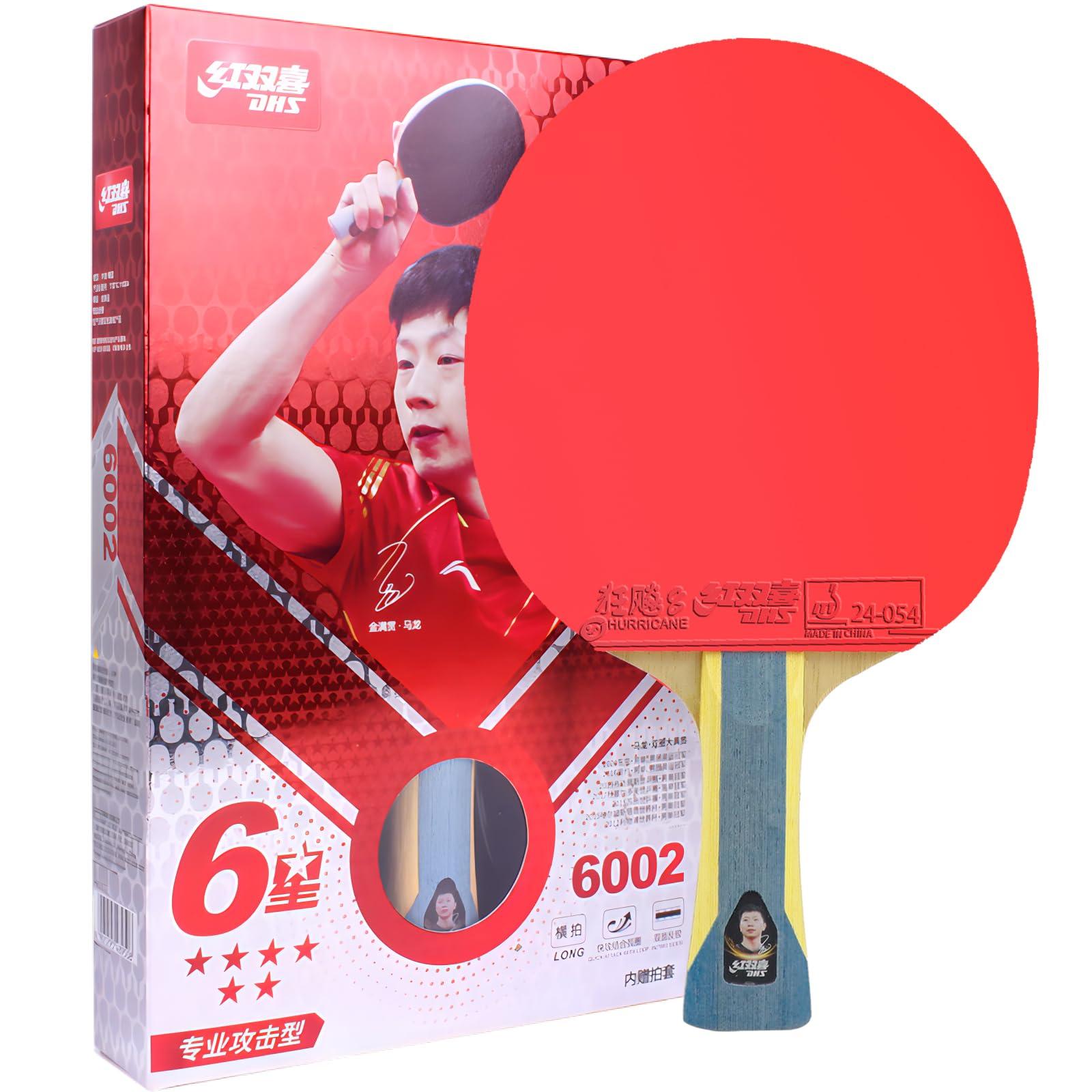 AMIRDE Double Happiness DHS Ping Pong Paddles Professional Table Tennis Racket with Carrying Case - ITTF Approved Rubber for Tournament Play (6002-Shakehand-Red)