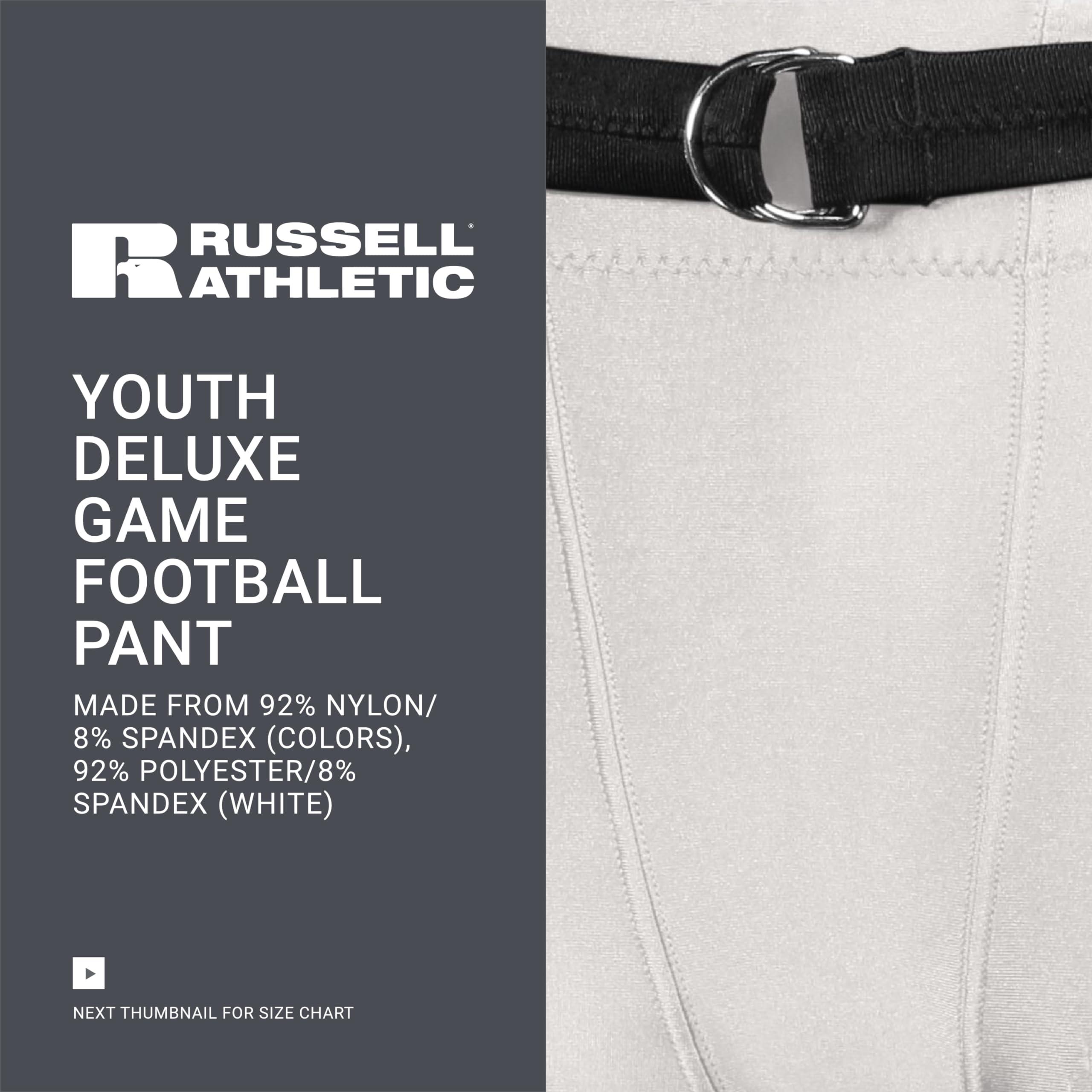 Russell Athletic Russell Athletic Youth Deluxe Game Football Pant - Premium Performance Football Pants for Young Athletes with Advanced Pad System for Superior Durability & Flexibility, White, 2XL