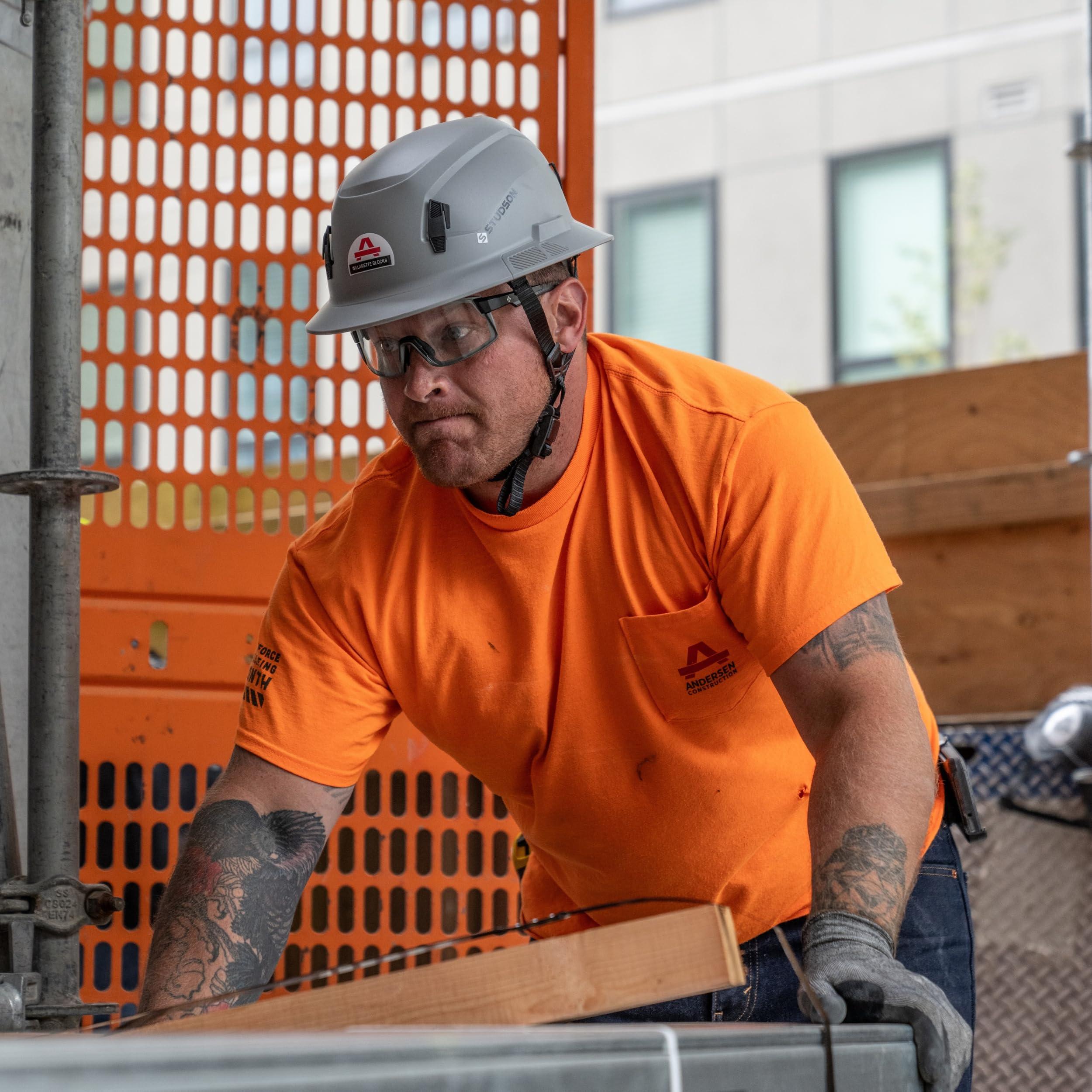 STUDSON Studson SHK 1 Vented Safety Helmet - Ultralight, Brainshield, Modular Brim, Fidlock Buckle, 4 Point Strap, Breathable, Rainproof, 20KV Protection - Orange, M/L, 53-59cm