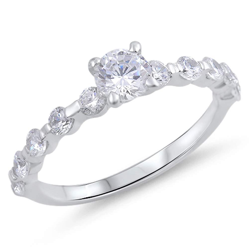 Sac Silver Round Clear CZ Wholesale Wedding Ring New .925 Sterling Silver Band Size 10