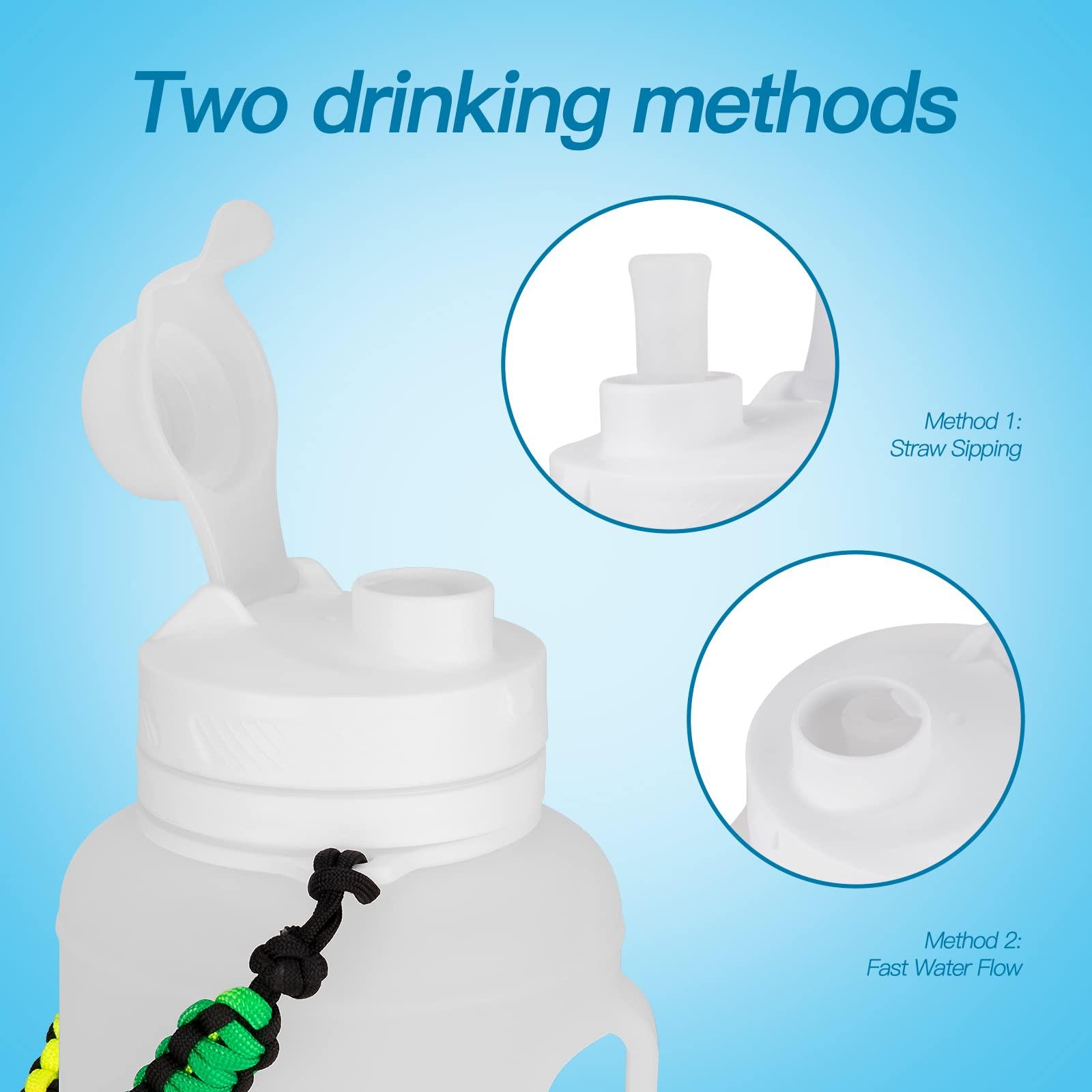 TakeToday TakeToday 68 oz Collapsible Water Bottles With Straw, Half Gallon Water Bottle With Motivational Time Marker, Large Reusable Silicone Water Jug With Paracord Handle For Sports, Outdoors (White)