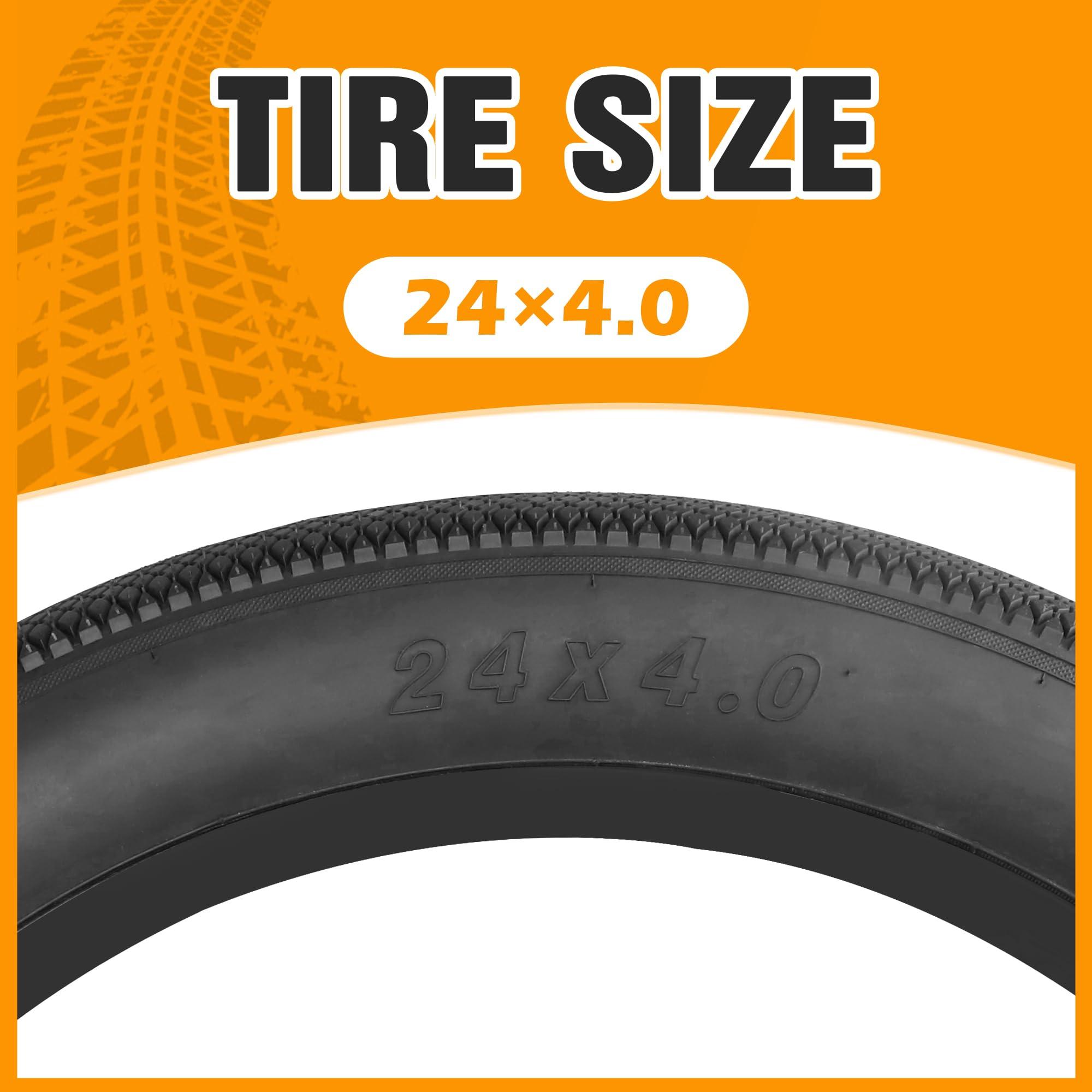 MEGHNA MEGHNA Bike Tire 20/24/26 x 4.0 Mountain Bike Fat Tire with Tubes Groove Tread Foldable Tire 24 inch Replacement for Snow Bike Fat Bike Electric Bike (Black - 1 Tire, 24 x 4.0 inch)