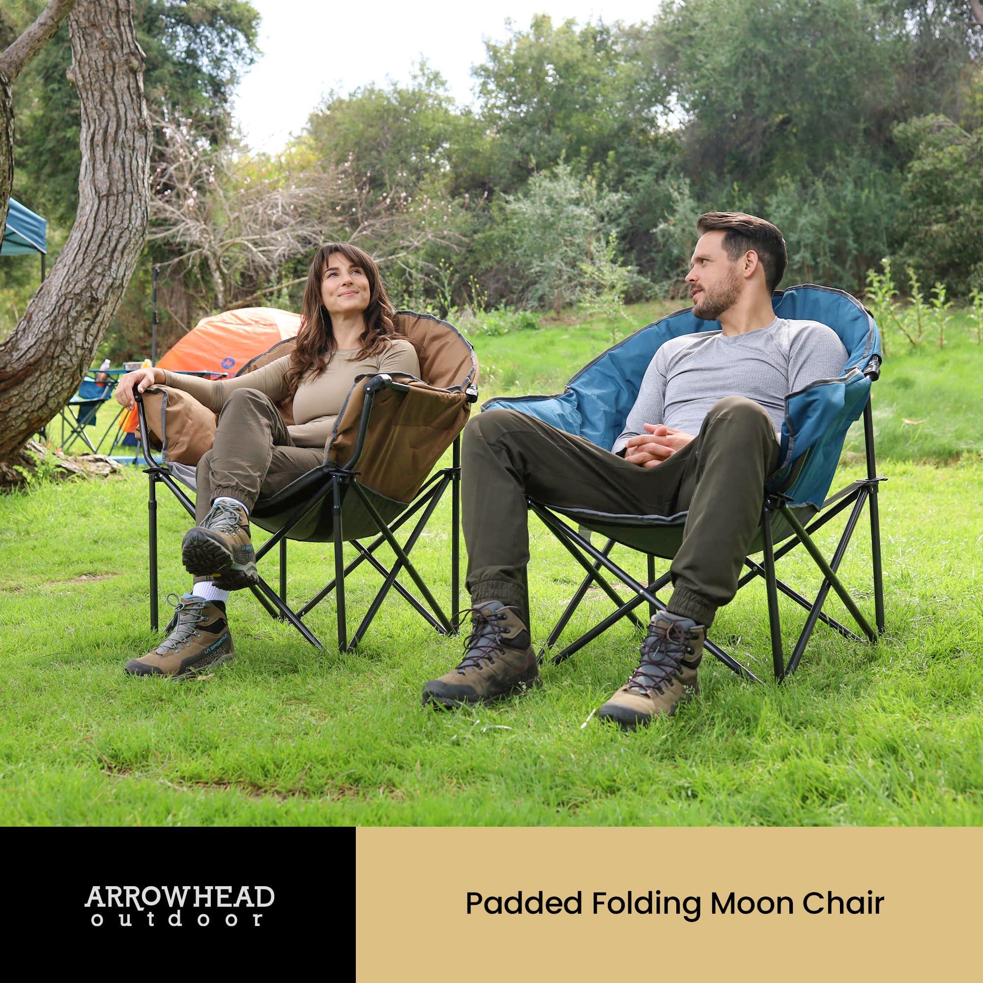 ARROWHEAD OUTDOOR ARROWHEAD OUTDOOR Oversized Heavy-Duty Club Folding Camping Chair w/External Pocket, Cup Holder, Portable, Padded, Moon, Round, Saucer, Supports 330lbs, Carrying Bag, USA-Based Support