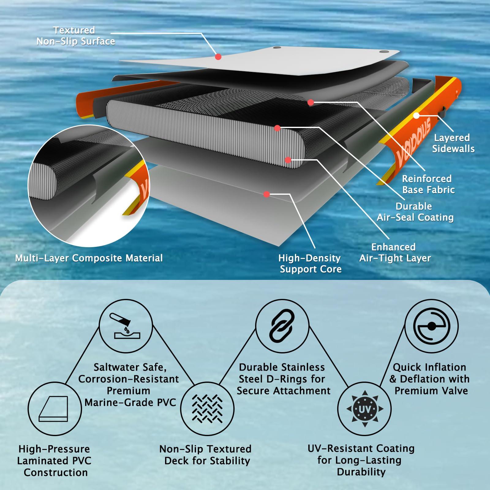 vapaus vapaus Inflatable Floating Dock Water Air Mat Swim Platform Floating Island Deck with Rope Ladder for Pool Lake Beach Relaxing Sunbathing (Yellow Orange, 10ft x 6ft x 6")