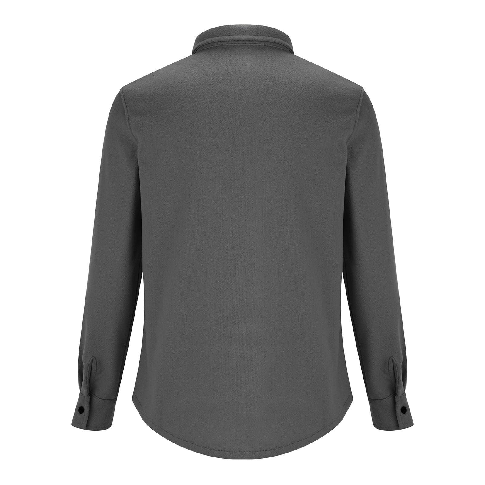 SAMST Men's Sherpa Shirt Jacket Flannel Shackets Casual Long Sleeve Button Down Lightweight Shirt Jacket Coats with Pockets(Dark Gray,XL)