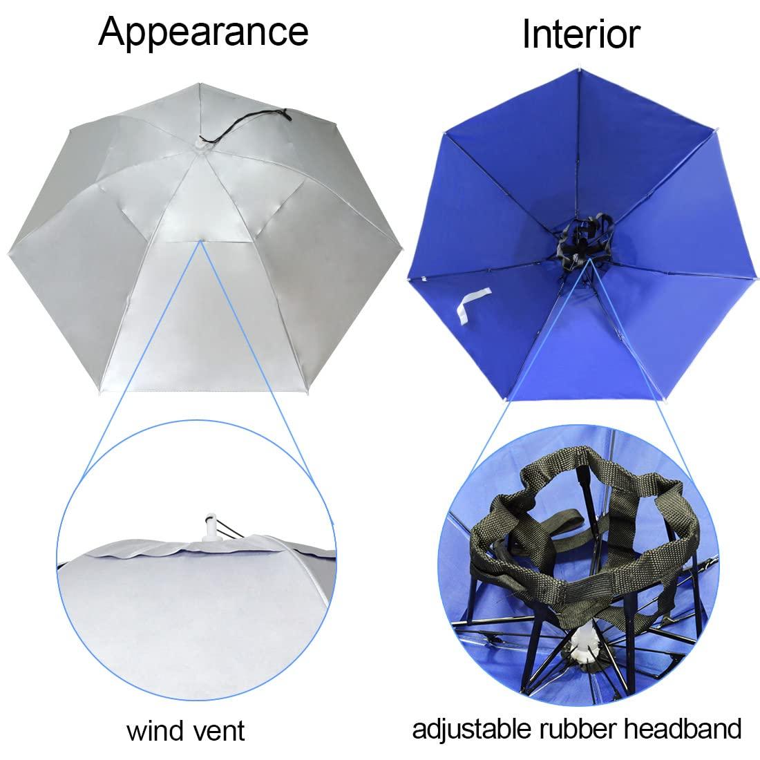 NEW-Vi NEW-Vi Fishing Umbrella Hat Folding Sun Rain Cap Adjustable Multifunction Outdoor Headwear Sliver/Blue + Sliver/Blue Oxford cloth double layer