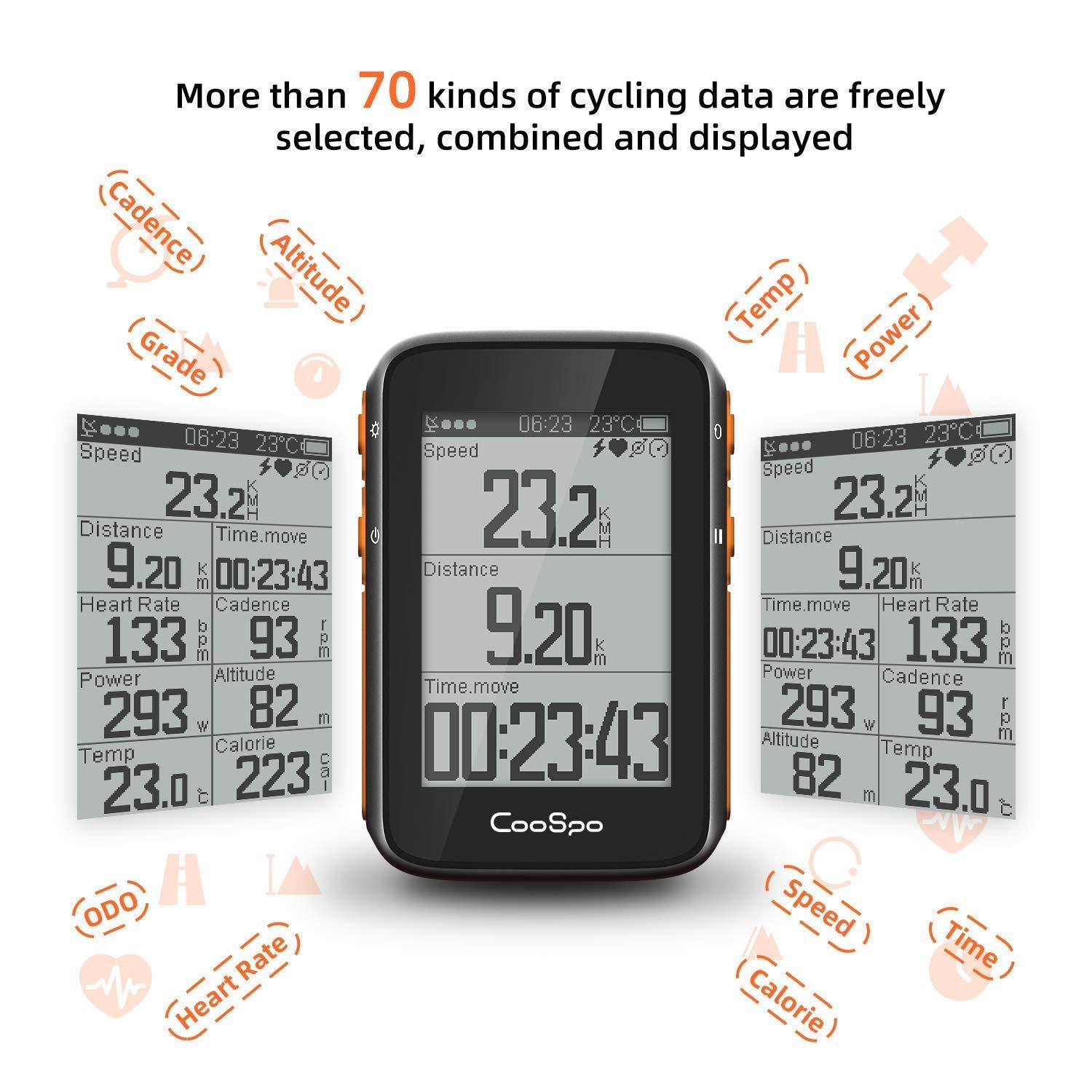 CooSpo COOSPO Bike Computer Wireless GPS,Cycling Computer Bike Speedometer Auto Backlight,Bluetooth4.0 ANT Cycling GPS Unit,Bicycle Computer BC200 Waterproof,Compatible with CooSporide APP