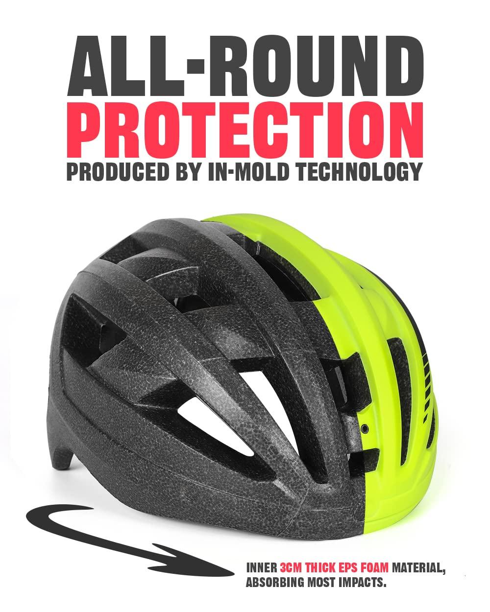 VICTGOAL VICTGOAL Bike Helmet for Men Women with Led Light Detachable Magnetic Goggles Removable Sun Visor Mountain & Road Bicycle Helmets Adjustable Size Adult Cycling Helmets (XL: 59-63 cm, Yellow)