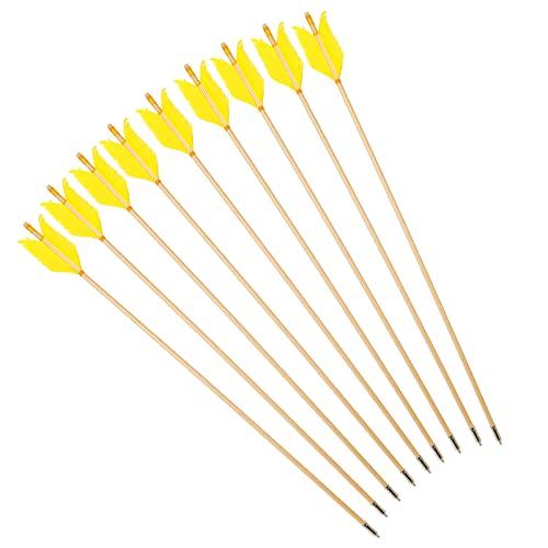PG1ARCHERY PG1ARCHERY Archery Target Flu-Flu Arrows, 6 Pack Traditional Wooden Arrow 4 Feathers Fletching for Practice Targeting Hunting Yellow