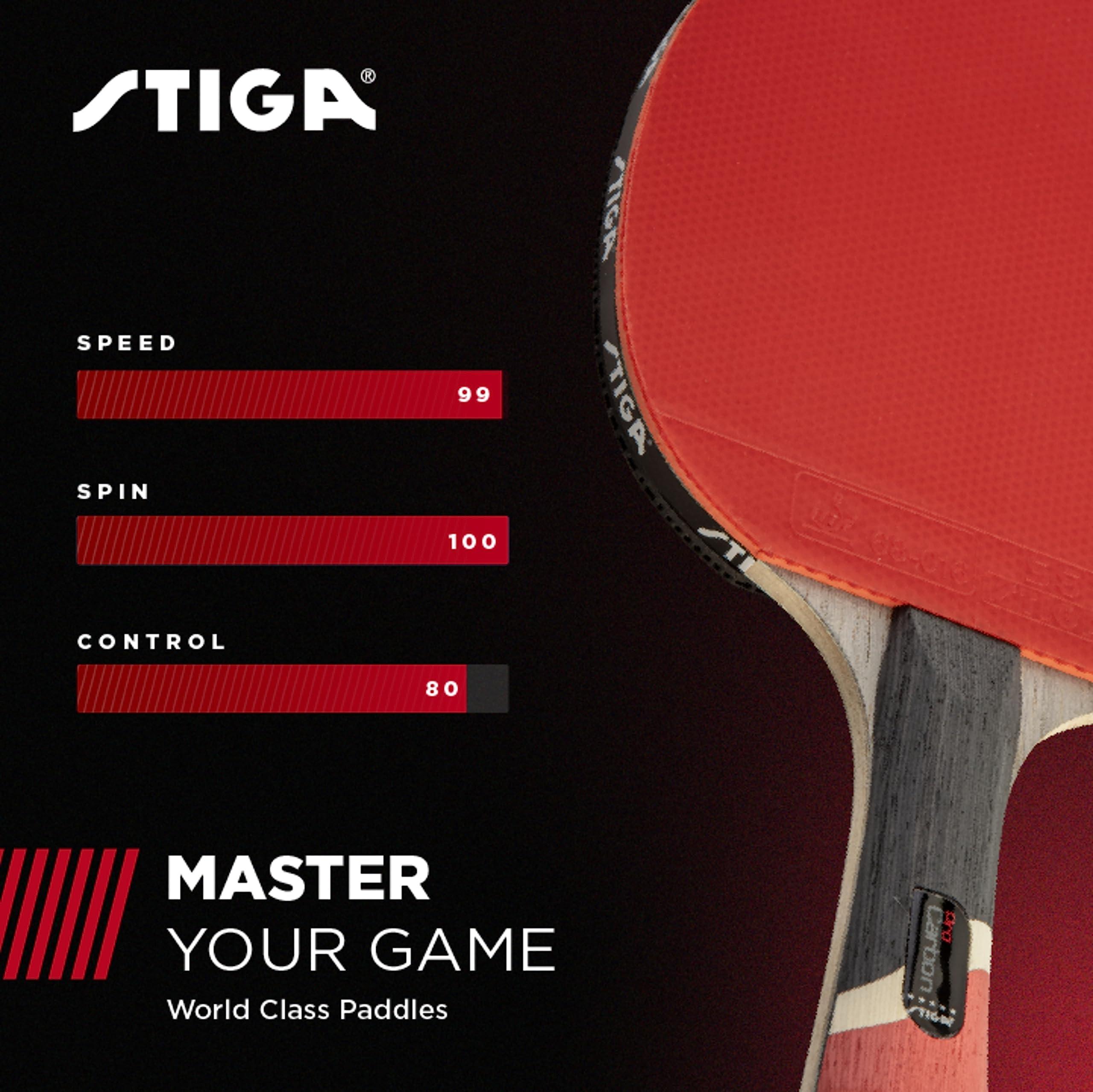 STIGA STIGA Pro Carbon Performance-Level Table Tennis Racket with Carbon Technology for Tournament Play - Red and Blue Colors