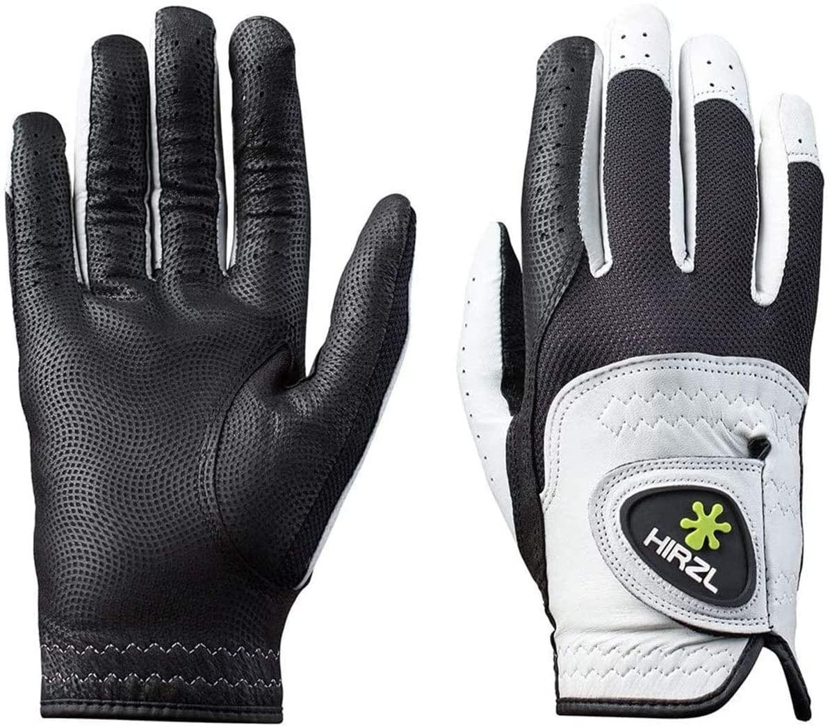 HIRZL HIRZL Trust Control 2.0 Golf Gloves, All Weather Mens Golf Glove, White/Black, Kangaroo Leather Palm, Cabretta Leather Backhand, Trusted by Pros, Sweat Free, Ultimate Grip, Small, Worn on Right Hand