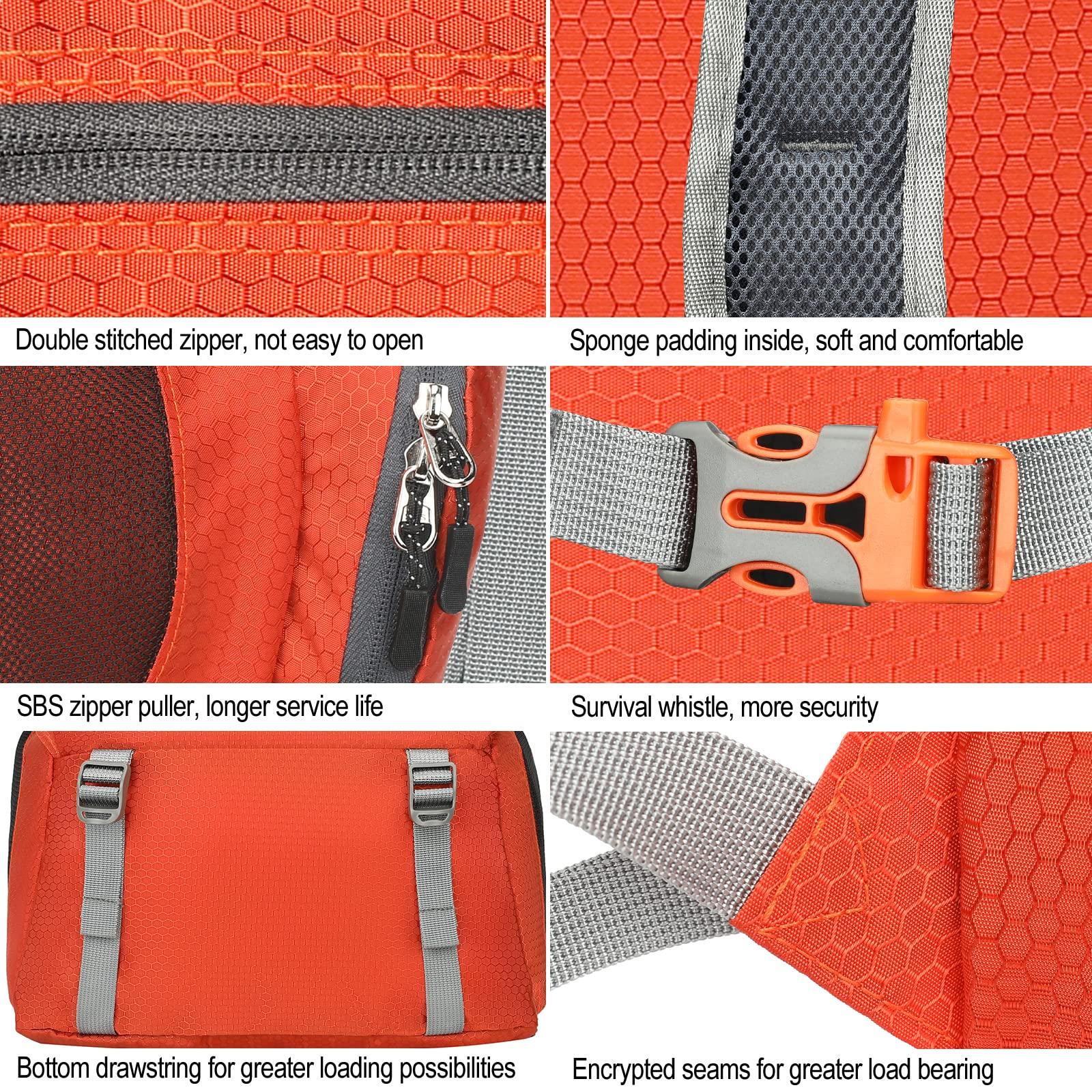 WEREWOLVES WEREWOLVES 35L Ultralight Hiking Backpack, Lightweight Foldable Water Resistant Outdoor Sports Travel Daypack for Women Men (orange, 35L)