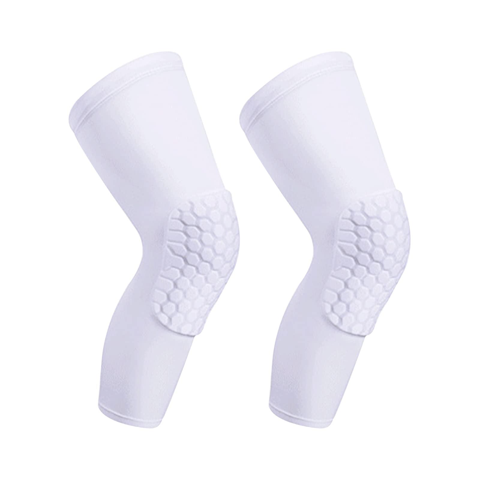Laiiqi Laiiqi Compression Knee Pads Leg Sleeve, Hex Knee Pads for Basketball Honeycomb Anti Collision Knee Pads Long Kneepads Non-Slip Football Knee Pads for Youth Adult (A Pair White/S)