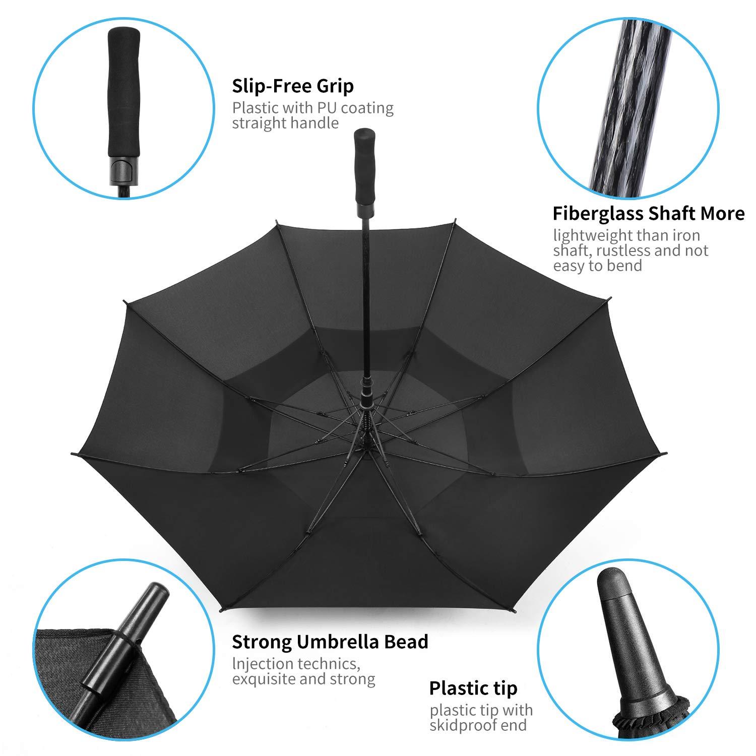 MRTLLOA MRTLLOA Automatic Open Golf Umbrella, Extra-Large Oversized Double Canopy Vented Windproof Waterproof Stick Rain Golf Umbrellas for Men and Women (Burgundy/62 inch)