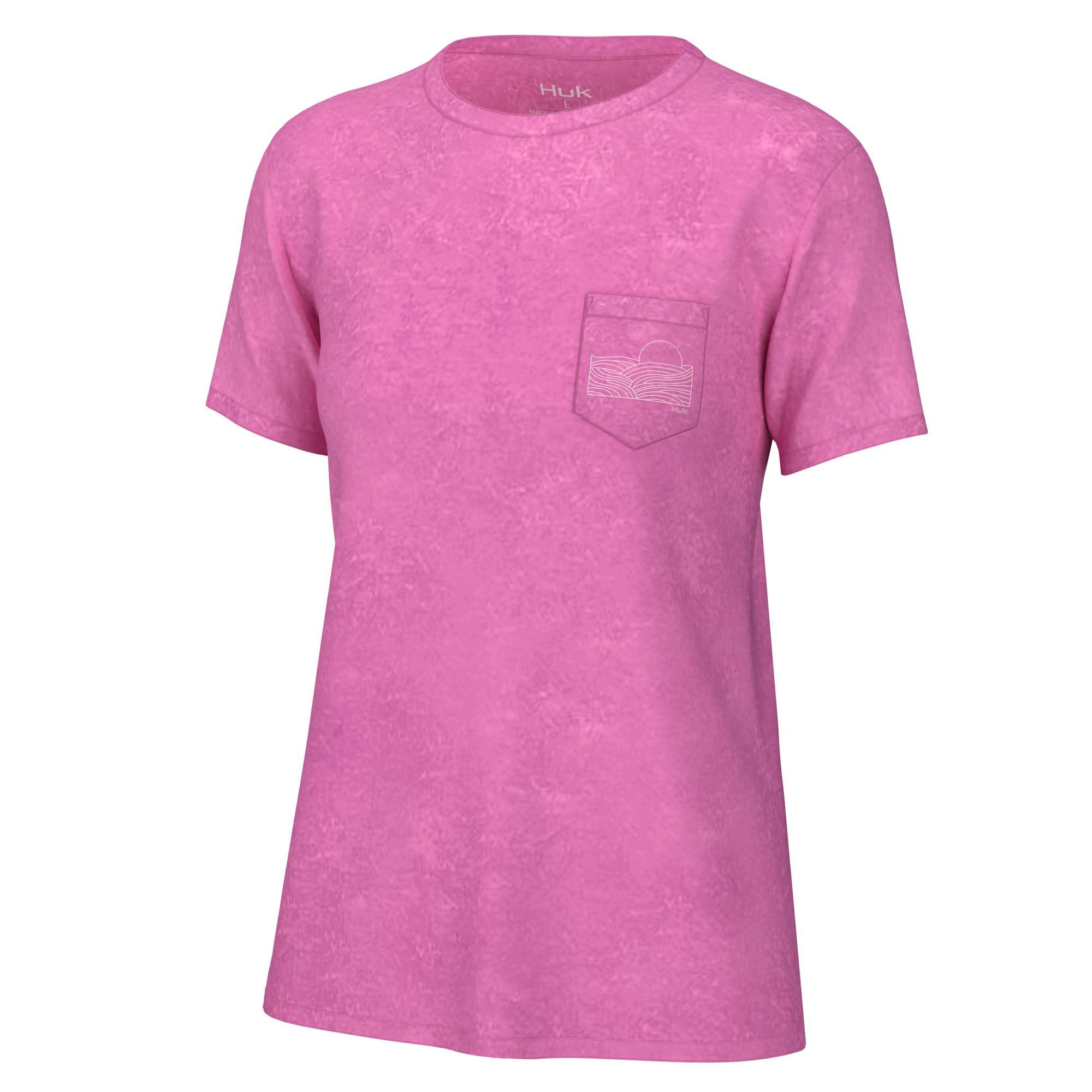 HUK HUK Standard Short Sleeve Mineral Wash Pocket Tee, Fishing T-Shirt for Women, Neon Coral